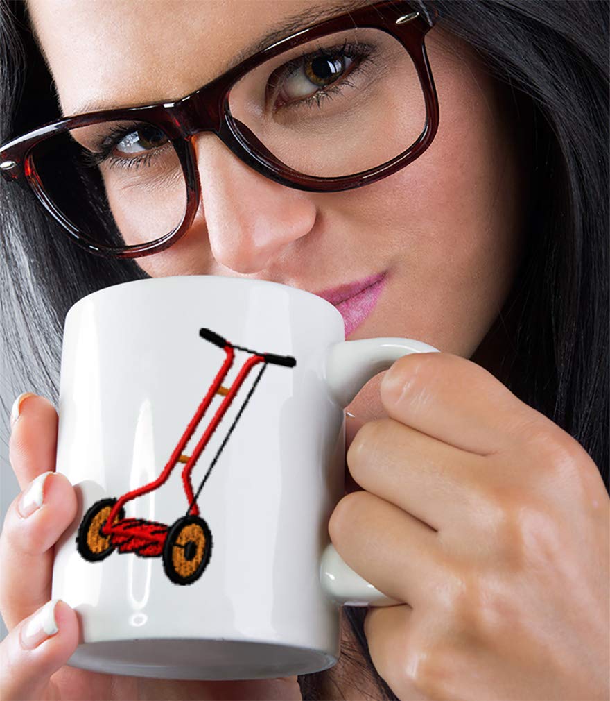 Funny Ceramic Coffee Mug - 11oz White Tea Cup with Push Lawn Mower Design for Gardeners | Perfect Gift for Coffee Lovers & Gardening Enthusiasts | Ideal for Home, Office, or Outdoor Use
