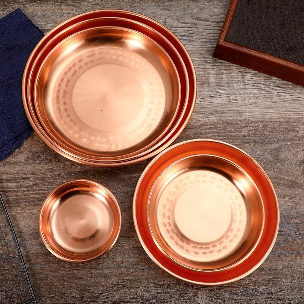 Pure Copper Round Serving Tray - 24cm Dish for Steamed Chicken, Fish, Seafood, Snacks | Elegant Wedding & Household Kitchenware | Rustic Dining & Party Platter