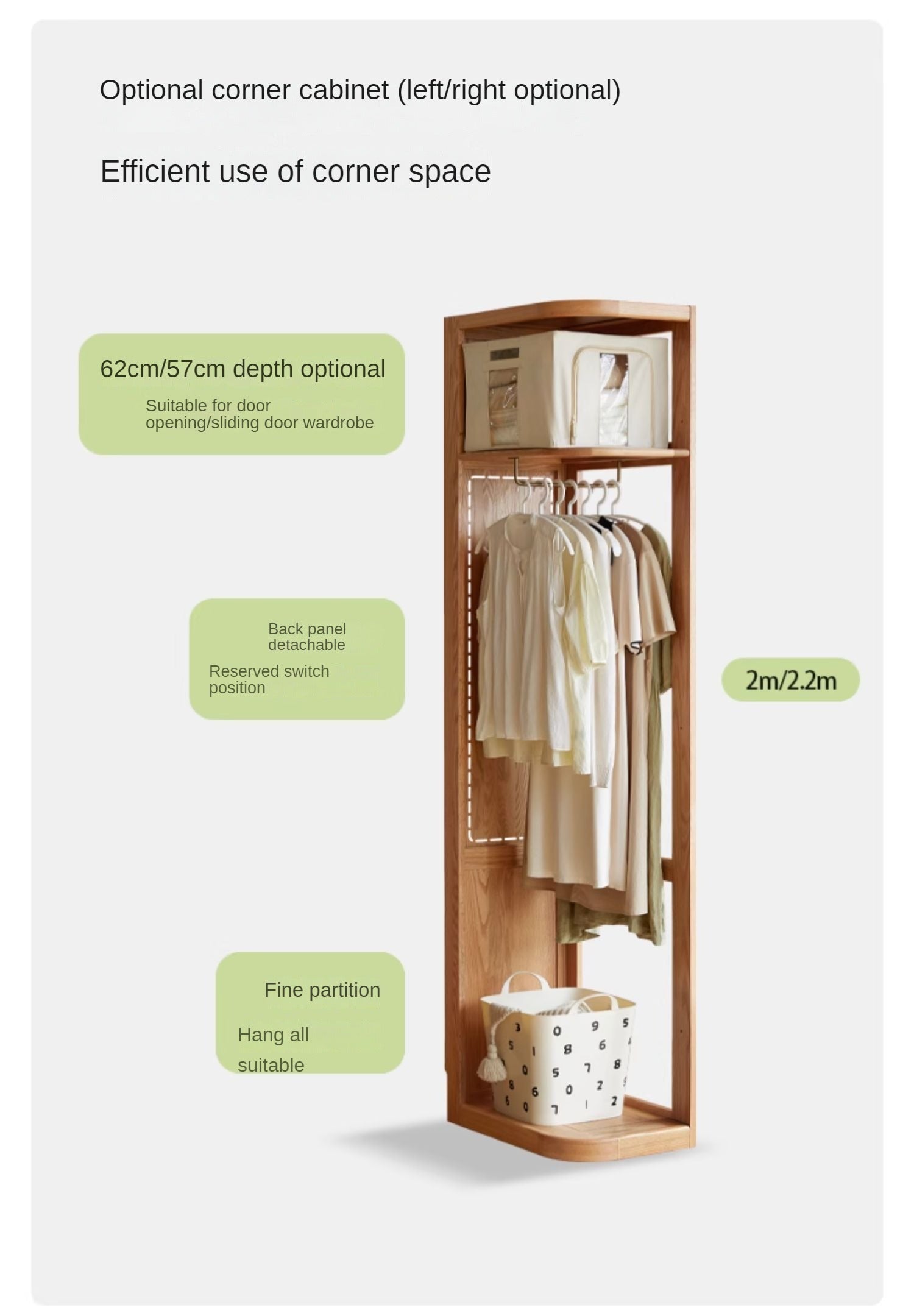 Solid Oak Wood Sliding Door Wardrobe Closet - Modern & Durable Storage for Bedroom, Living Room, or Walk-In Closet Organization