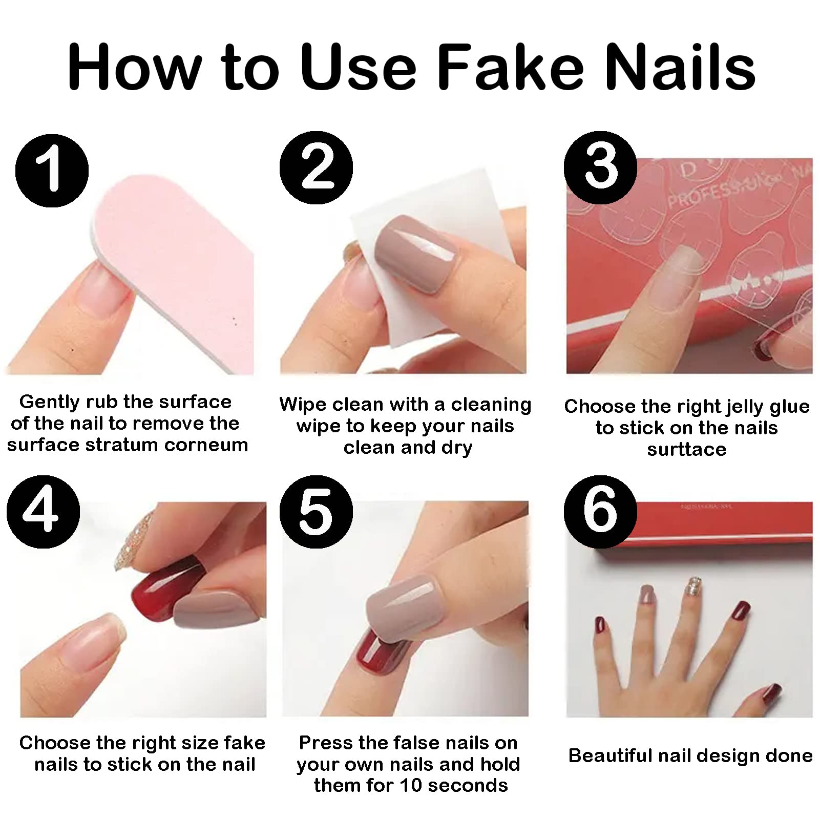 Medium Long Press On Nails Square - Flash Gold Powder Wine Red Acrylic Full Cover False Nails Set with Nail Glue | Reusable Stick On Fake Nails for Women & Girls | Perfect for Parties, Weddings & Special Occasions