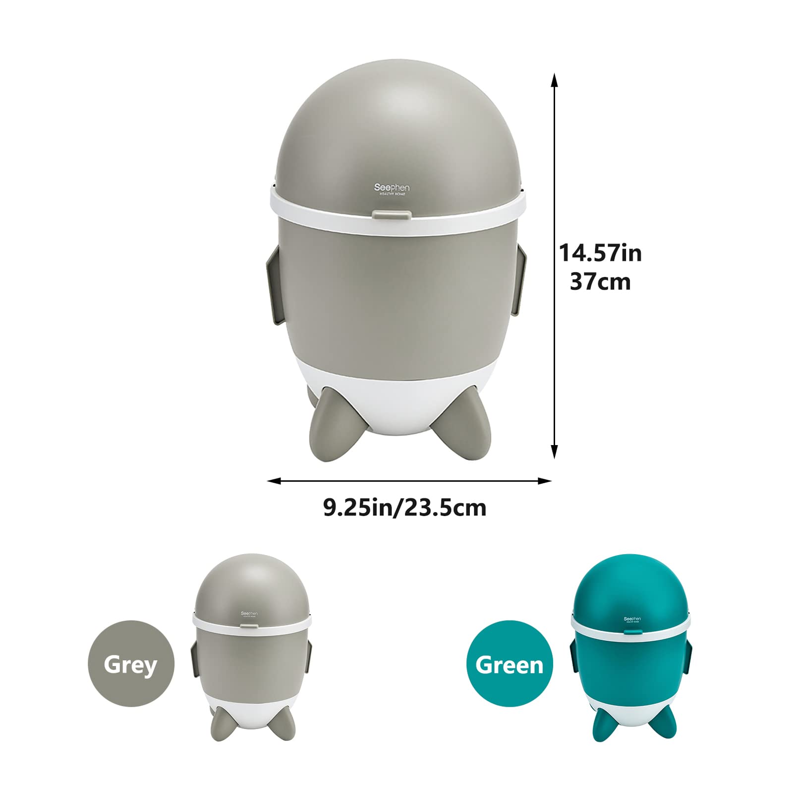 Large Capacity Rocket-Shaped Plastic Trash Can with Lid - Removable Clamshell Design - Odor-Proof Waste Bin for Bathroom, Kitchen, Office & Dorm Room (Grey) - Perfect for Small Spaces & Home Organization