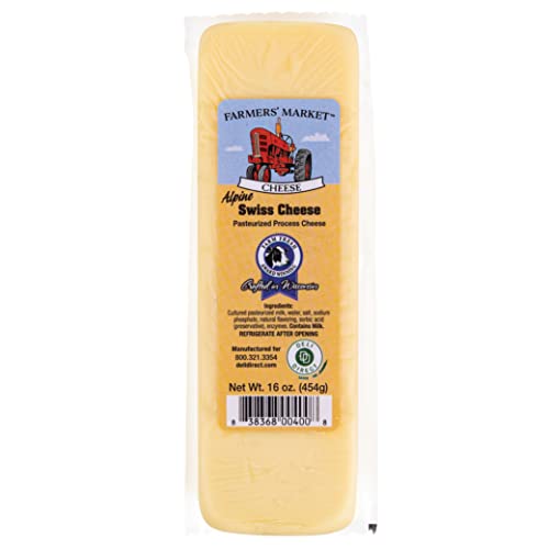Premium Wisconsin Alpine Swiss Cheese - 1 Lb Block for Shredding, Slicing & Melting | Perfect for Sandwiches, Fondue & Charcuterie Boards | Authentic Farmers' Market Cheese from Wisconsin USA