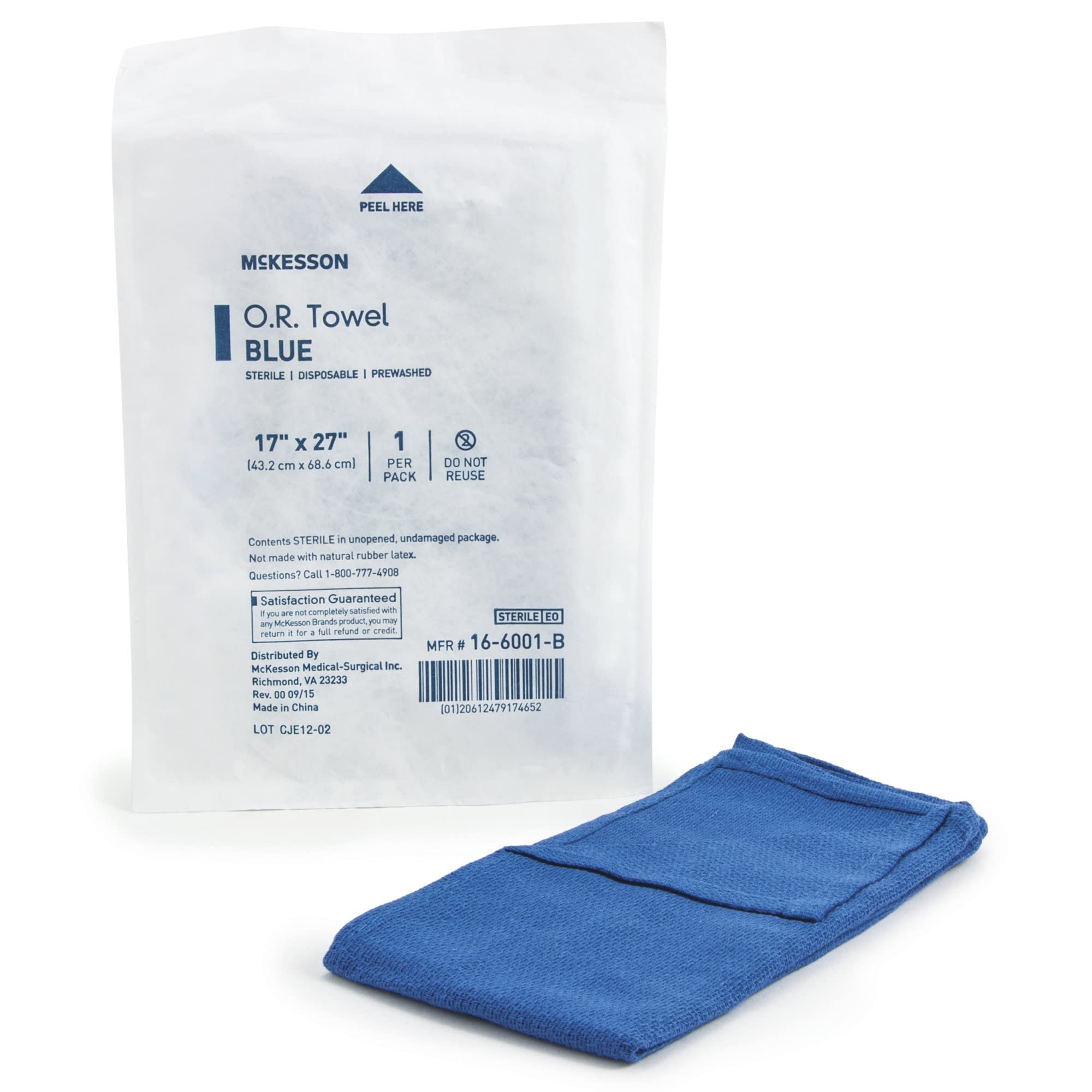 McKesson Sterile Disposable O.R. Towels - Pre-Washed Cotton Plain Weave, Blue, 17