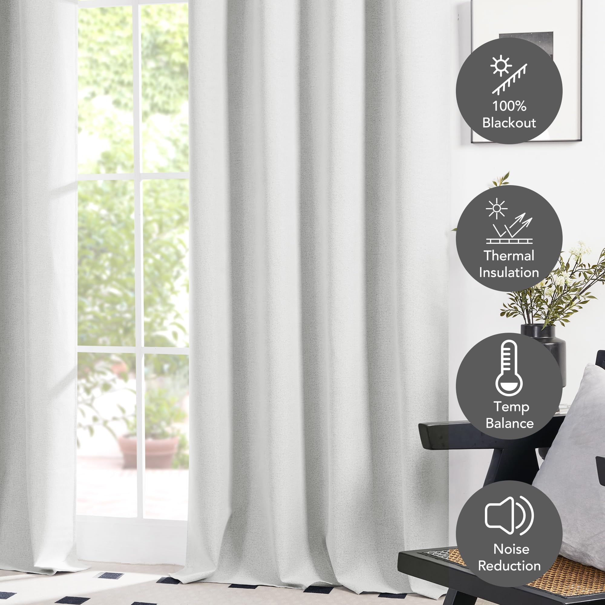 Deconovo Blackout Curtains - Linen Room Darkening Curtains with Grommets (52x95 Inches, 2 Panels, Greyish White) for Bedroom, Living Room & Nursery - Perfect for Light Sleepers, Home Theater & Privacy