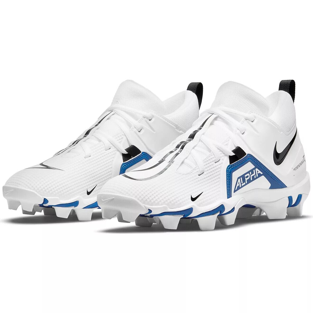 Nike Alpha Menace 3 Shark Football Cleats - White & Game Royal (CV0582-101) for Men's Soccer, Football & Turf Sports