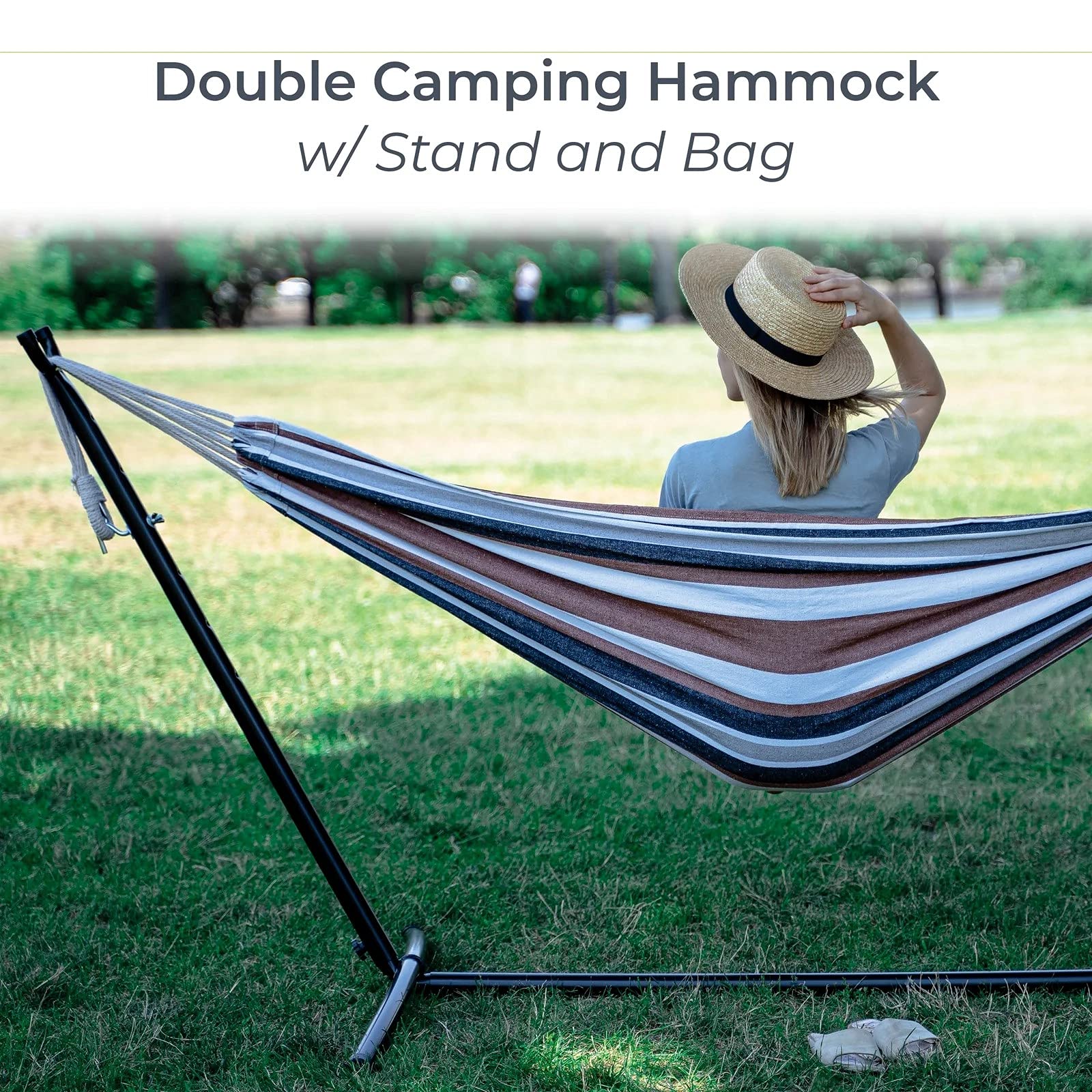 **Double Hammock with Space-Saving Steel Stand & Carry Bag – Heavy Duty 2-Person Hammock Bed for Outdoor, Garden, Yard, Patio – 250lb Capacity Adjustable Freestanding Hammock – Perfect for Camping, Backyard Relaxation & Beach Lounging**