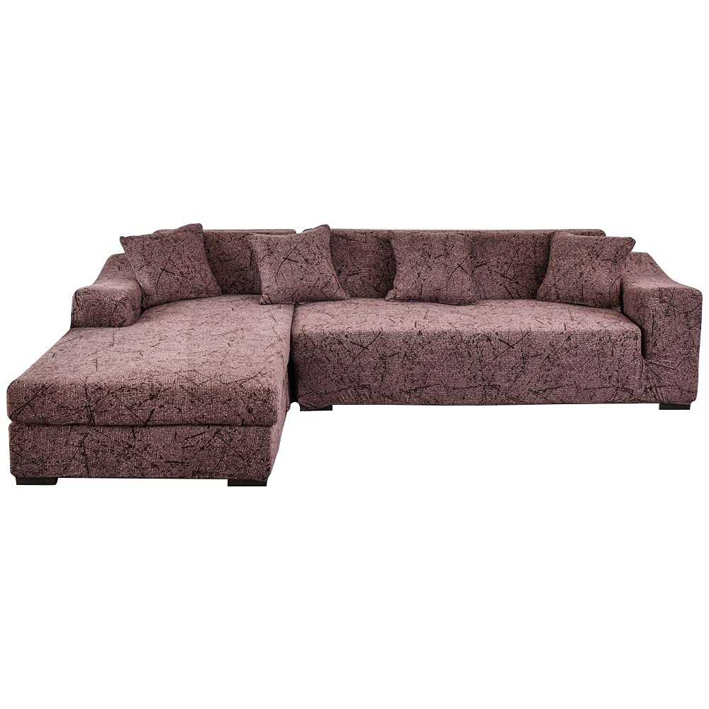 L-Shaped Sectional Sofa Cover 2-Piece Set - Stretchable Polyester Slipcover for 3-Seat Corner Couch, Modern Furniture Protector for Living Room - Coffee Brown (Perfect for Homes with Kids & Pets, Great for Daily Use & Entertaining Guests)