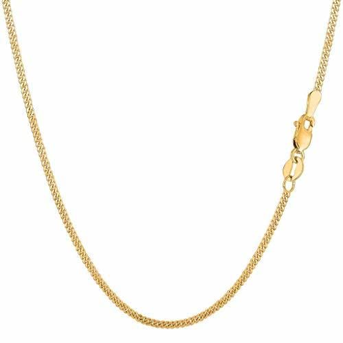 10K Solid Yellow or White Gold 1.00mm, 1.5mm or 2mm Shiny Diamond-Cut Gourmette Chain Necklace for Pendants & Charms with Lobster Clasp (16