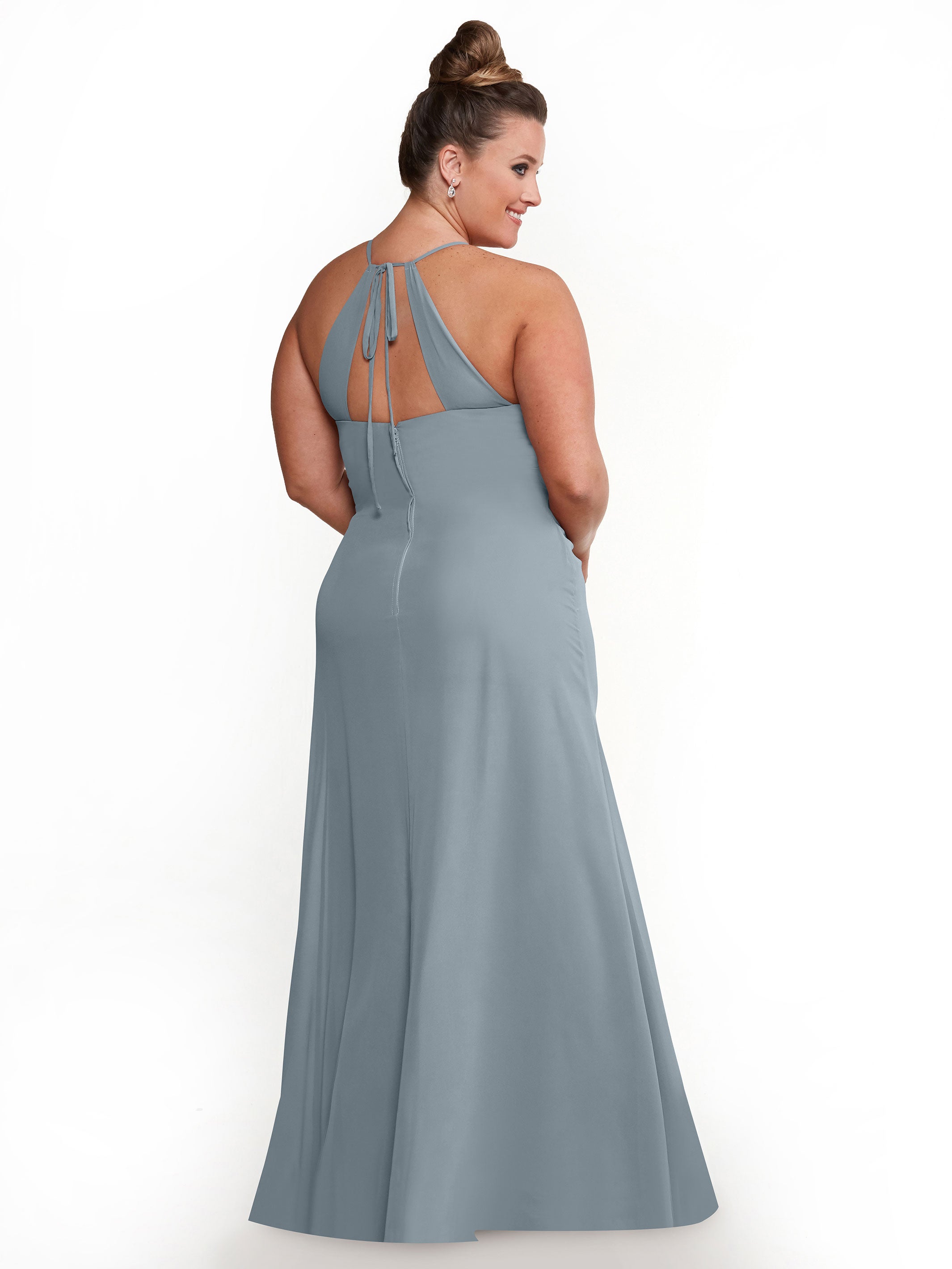 Elegant A-Line Chiffon Bridesmaid Dress with Keyhole Halter Neckline - Perfect for Weddings, Formal Events & Special Occasions