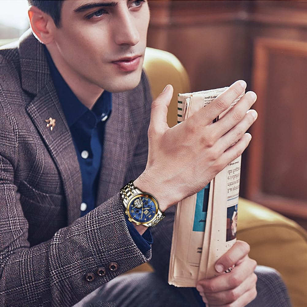 OLEVS Men's Automatic Self-Winding Tourbillon Watch - Luxury Stainless Steel Dress Watch with Luminous Hands & Waterproof Design - Perfect for Business, Formal Events & Everyday Wear