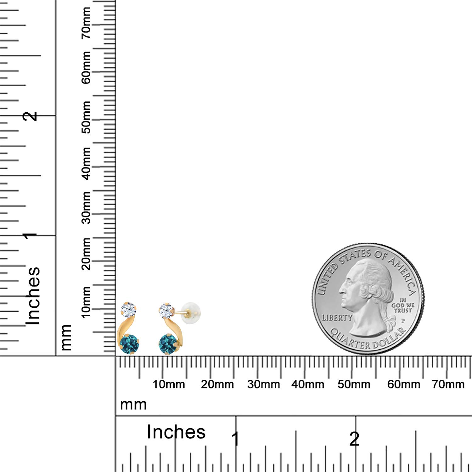 0.94 Ct London Blue Topaz & White Topaz 14K Yellow Gold Earrings for Women - Dainty Stud Earrings for Everyday Wear, Gift for Her, Anniversary & Birthday Jewelry