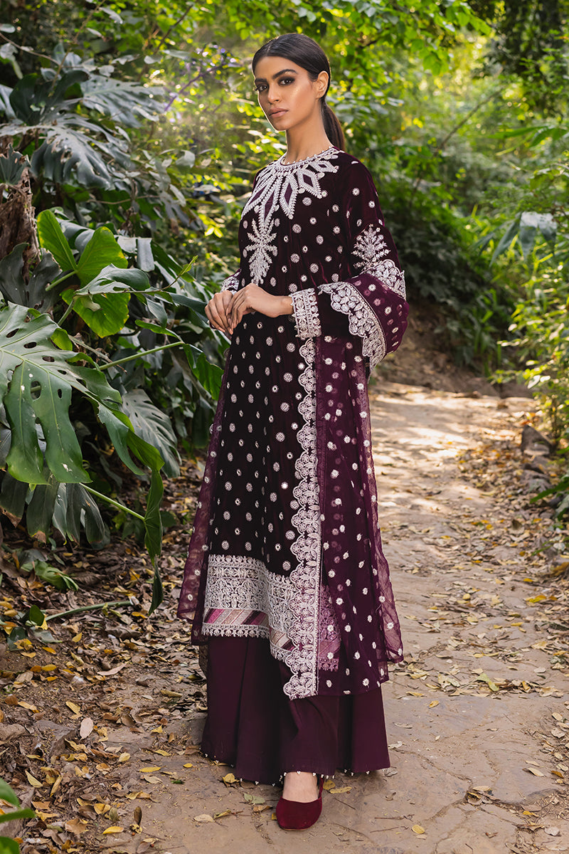 Mulberry Tale 3-Piece Embroidered Velvet Suit for Women - Elegant Formal Outfit for Weddings, Parties & Special Occasions