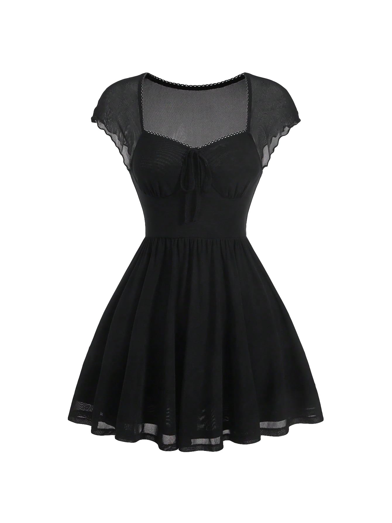 Verdusa Women's Elegant High Waist Mini Dress with Sweetheart Neckline & Front Knot Detail - Mesh Party Dress for Cocktail, Date Night & Summer Outings