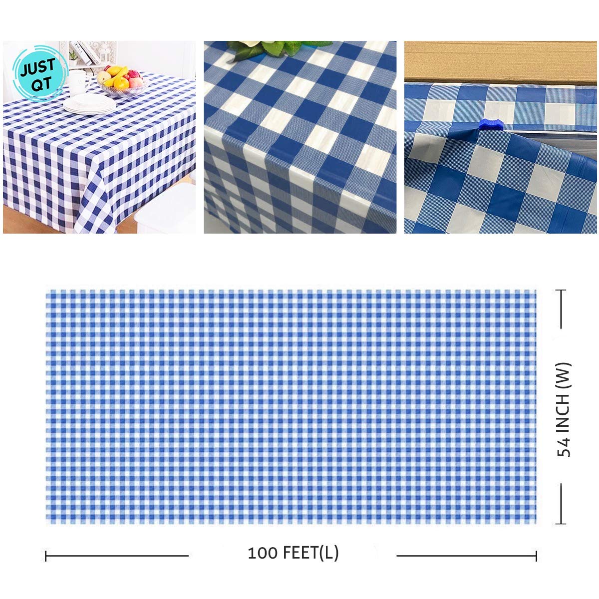 Blue Gingham Checkered Tablecloth - 54
