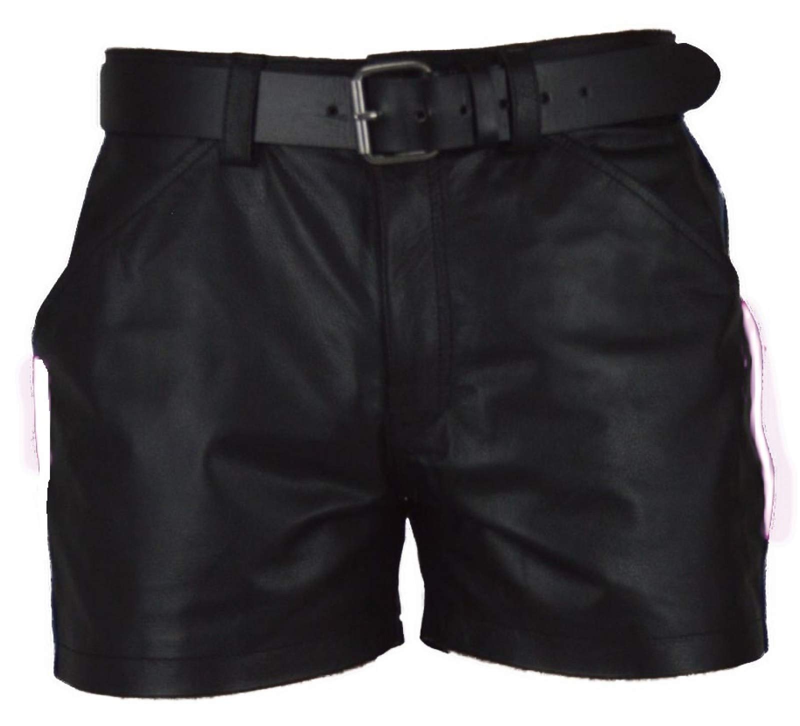 Men's Sexy Black Soft Sheep Leather Shorts with Stripes - Stylish Half Pant Design for Nightlife, Parties & Casual Wear