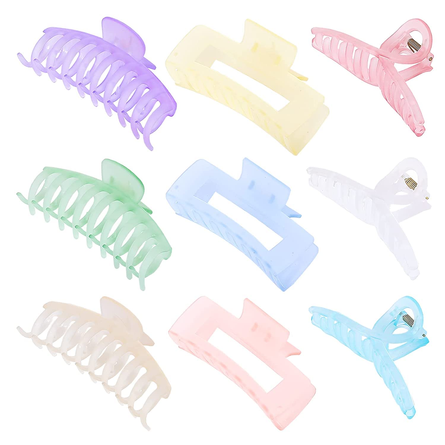 BIG BOX 9-Pack Transparent Anti-Slip Plastic Hair Claw Clips for Women & Girls - Strong Grip Hair Clamps for Ponytails, Buns & Updos - Perfect for Home, Office & Travel