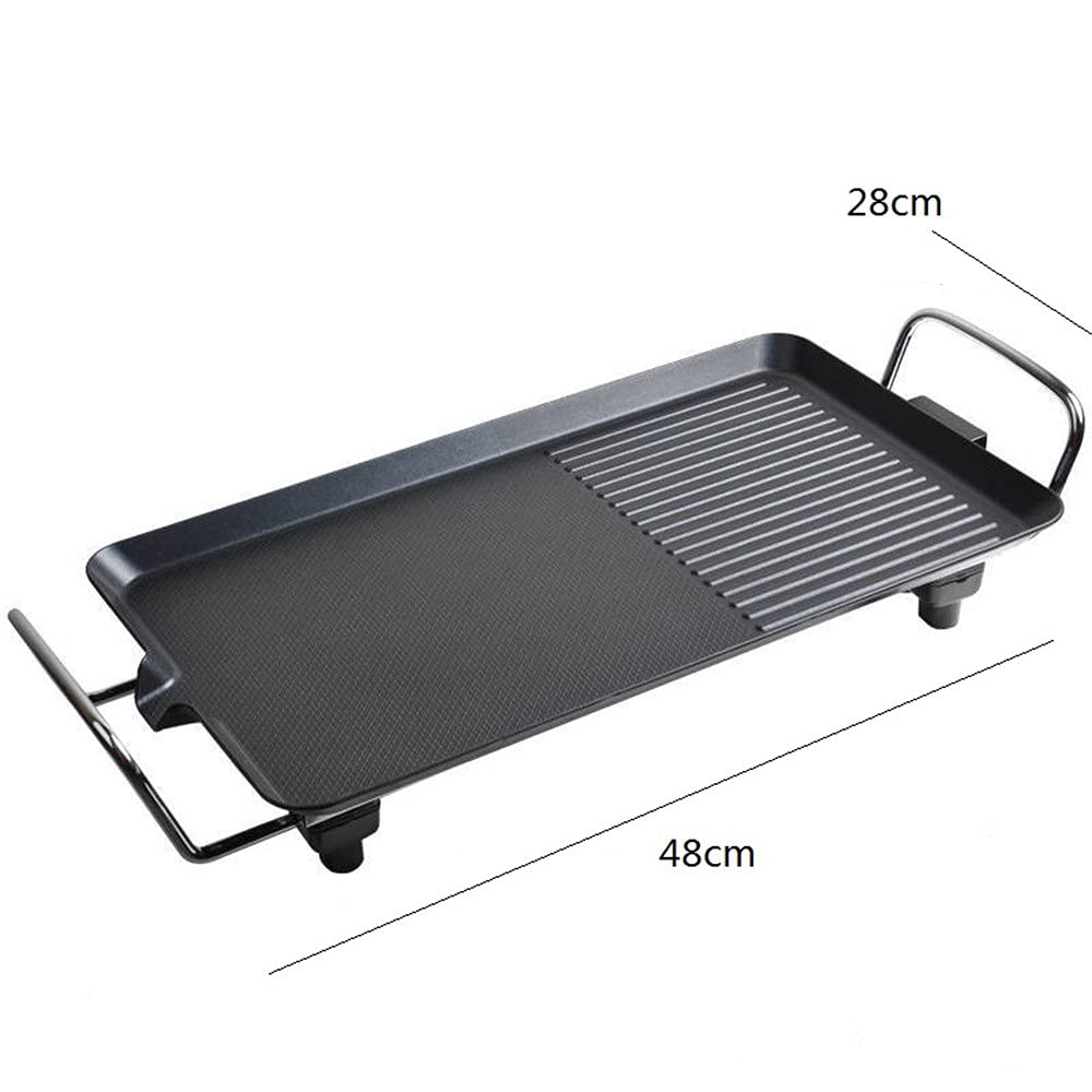 Electric Griddle Grill - Non-Stick Smokeless BBQ Pan with 5-Level Temperature Control, Waterproof Coating for Indoor/Outdoor Use (48x28cm) - Perfect for Family Gatherings, Camping Trips & Backyard Parties