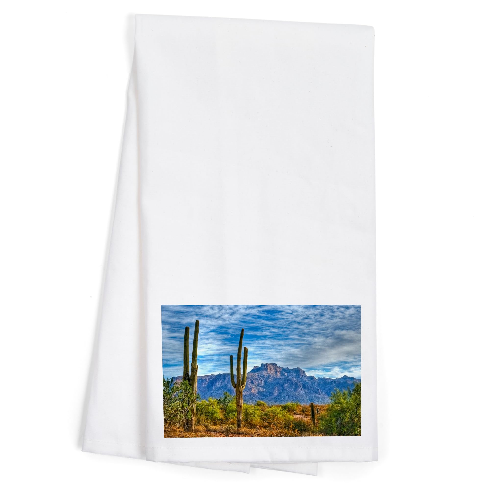 Lantern Press Saguaros and Mountains 100% Cotton Tea Towel - Decorative Hand Towel for Kitchen, Bathroom & Home Decor - Perfect for Drying Dishes, Gift Giving, and Farmhouse Style Decor
