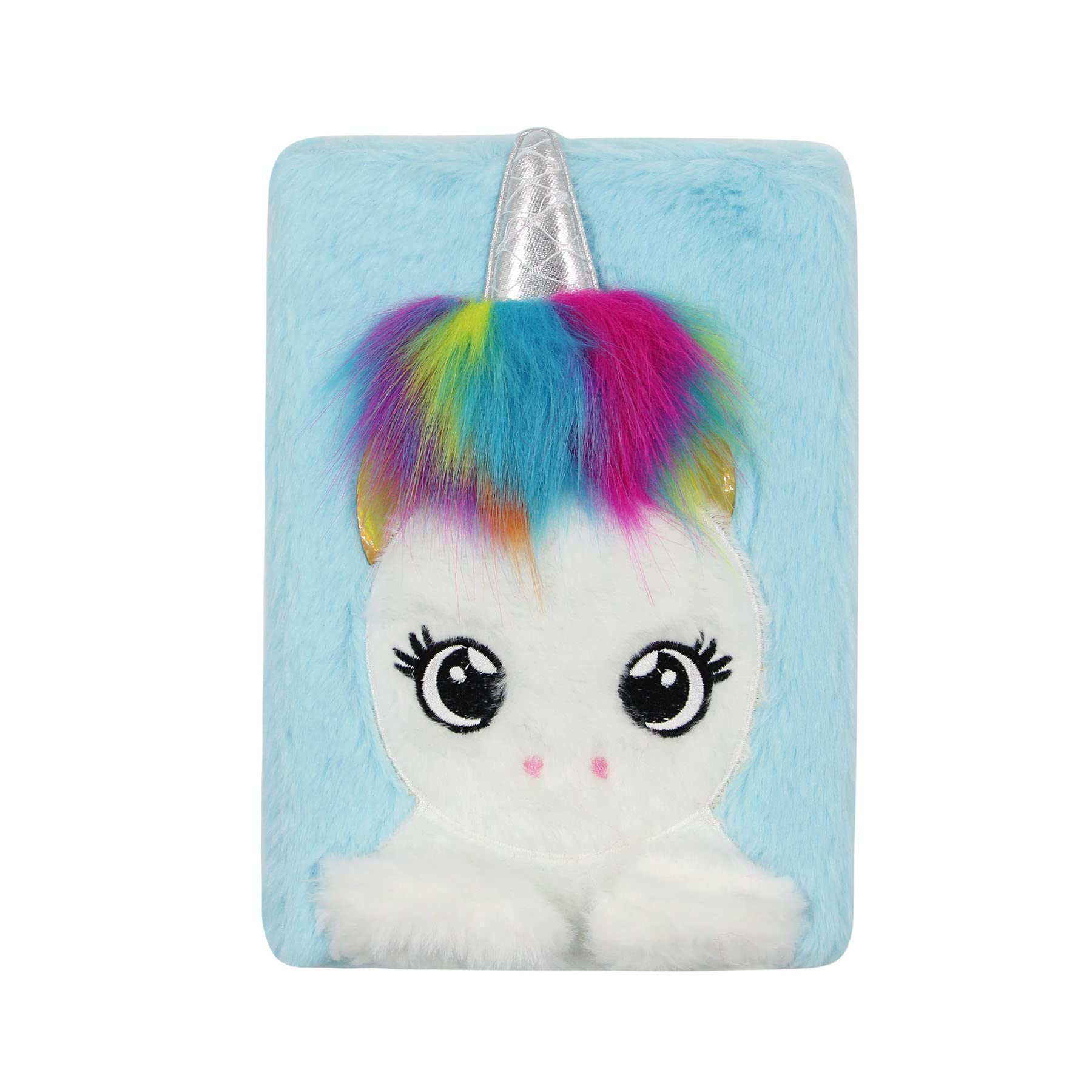 Cute Unicorn Diary Journal for Kids - Rainbow Fuzzy Plush Notebook Writing Planner, 8.4