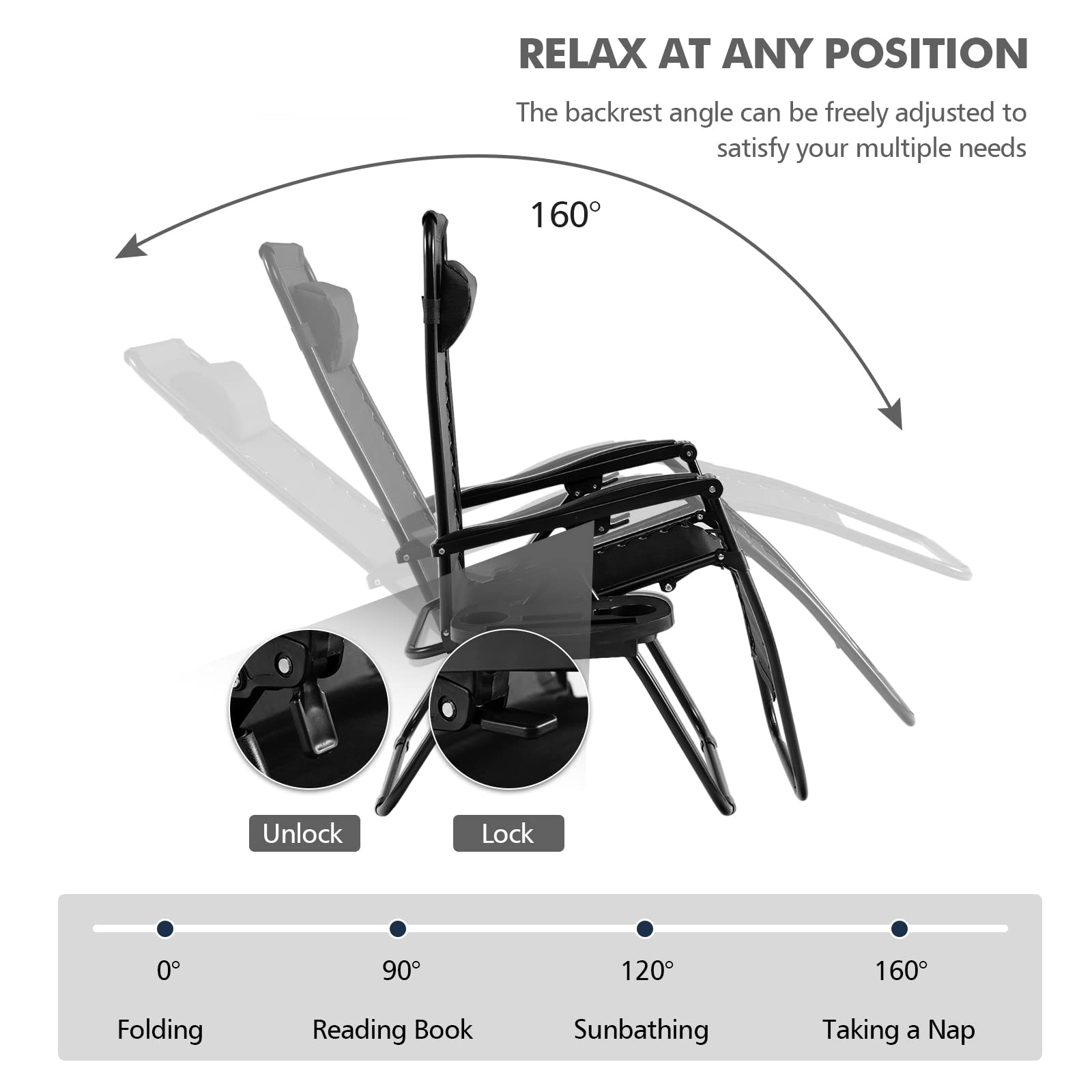 2-Pack HAPPYGRILL Zero Gravity Lounge Chairs - Adjustable Outdoor Recliners with Cup Holders for Patio, Backyard, Beach & Poolside Relaxation | Portable Folding Design for Camping, Picnics & Sunbathing