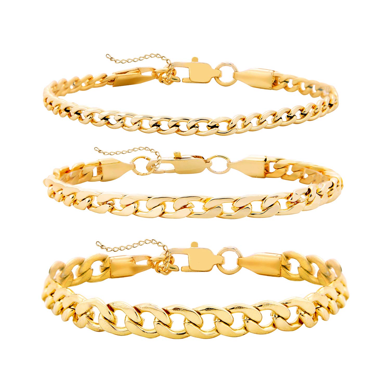 3Pcs 14K Gold Plated Adjustable Cuban & Paperclip Link Bracelet Set for Women & Men - Layered Fashion Jewelry for Daily Wear, Parties & Gifts
