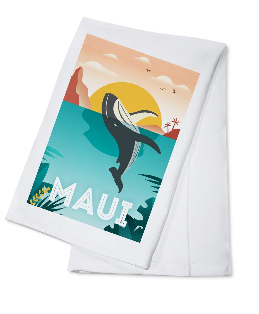 Hawaii Maui Whale & Tropical Sunset Cotton Tea Towel - 100% Cotton Decorative Hand Towel for Kitchen, Bathroom & Home Decor | Perfect for Beach House, Tropical Theme Decor & Gift Giving