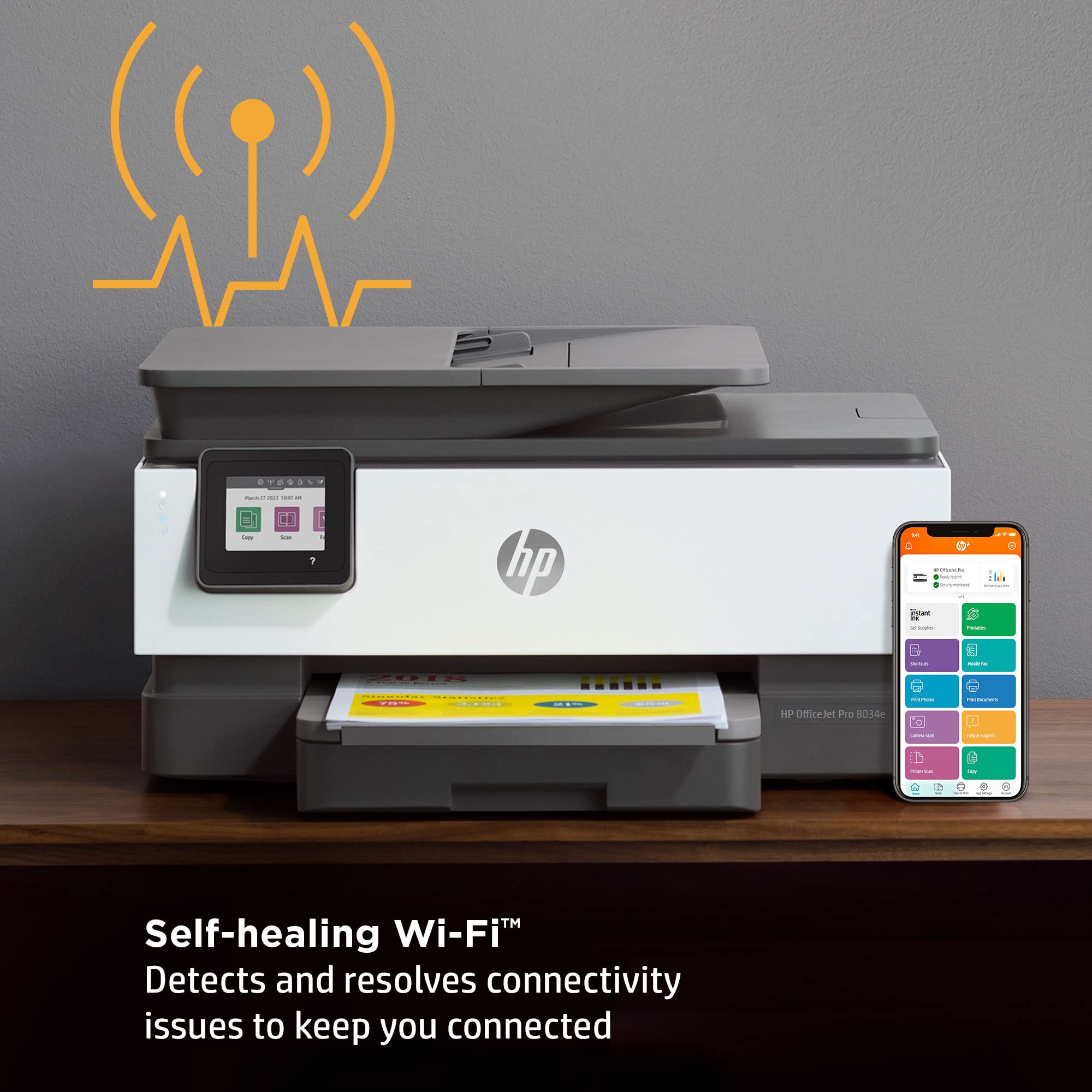 HP OfficeJet Pro 8034e All-in-One Wireless Printer with Scanner, Copier & Fax | High-Speed Printing | White | Ideal for Home Office & Small Business Use