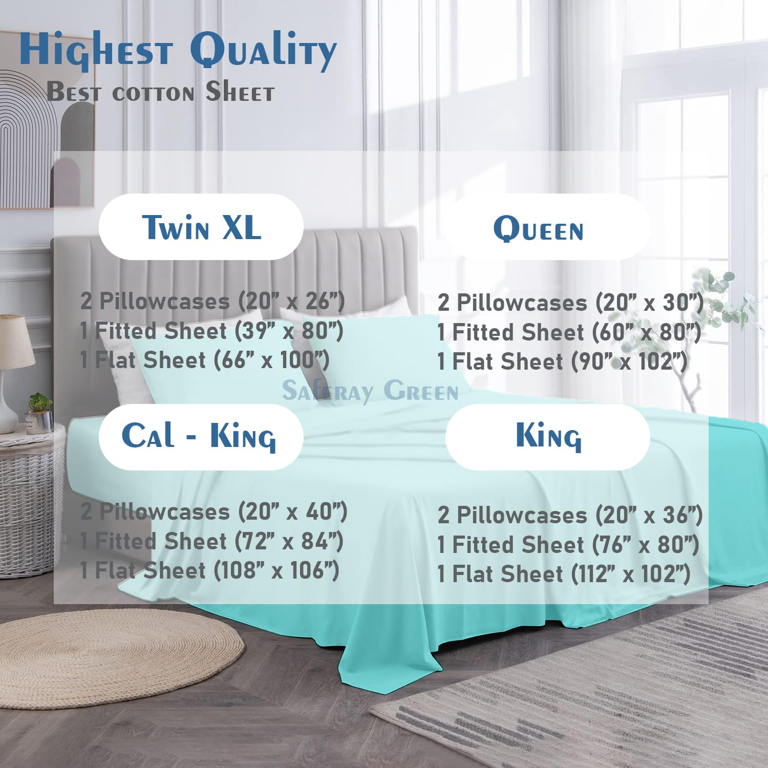 4-Piece King Size Sheet Set - 100% Organic Cotton, 800 Thread Count, Ultra Soft & Breathable, Luxury 8-12