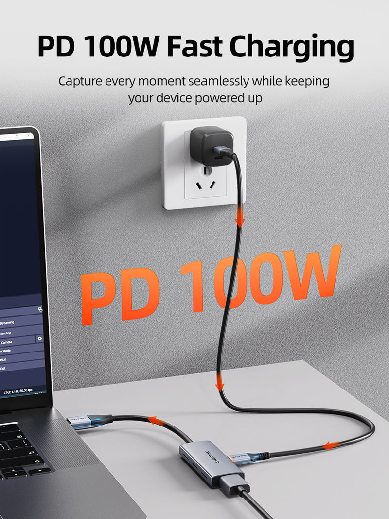 4K HDMI to USB 3.0 Video Capture Card with 100W PD Charging for PS4, Xbox, PC Live Streaming & Game Recording - Perfect for Twitch, YouTube Gaming & Video Conferencing