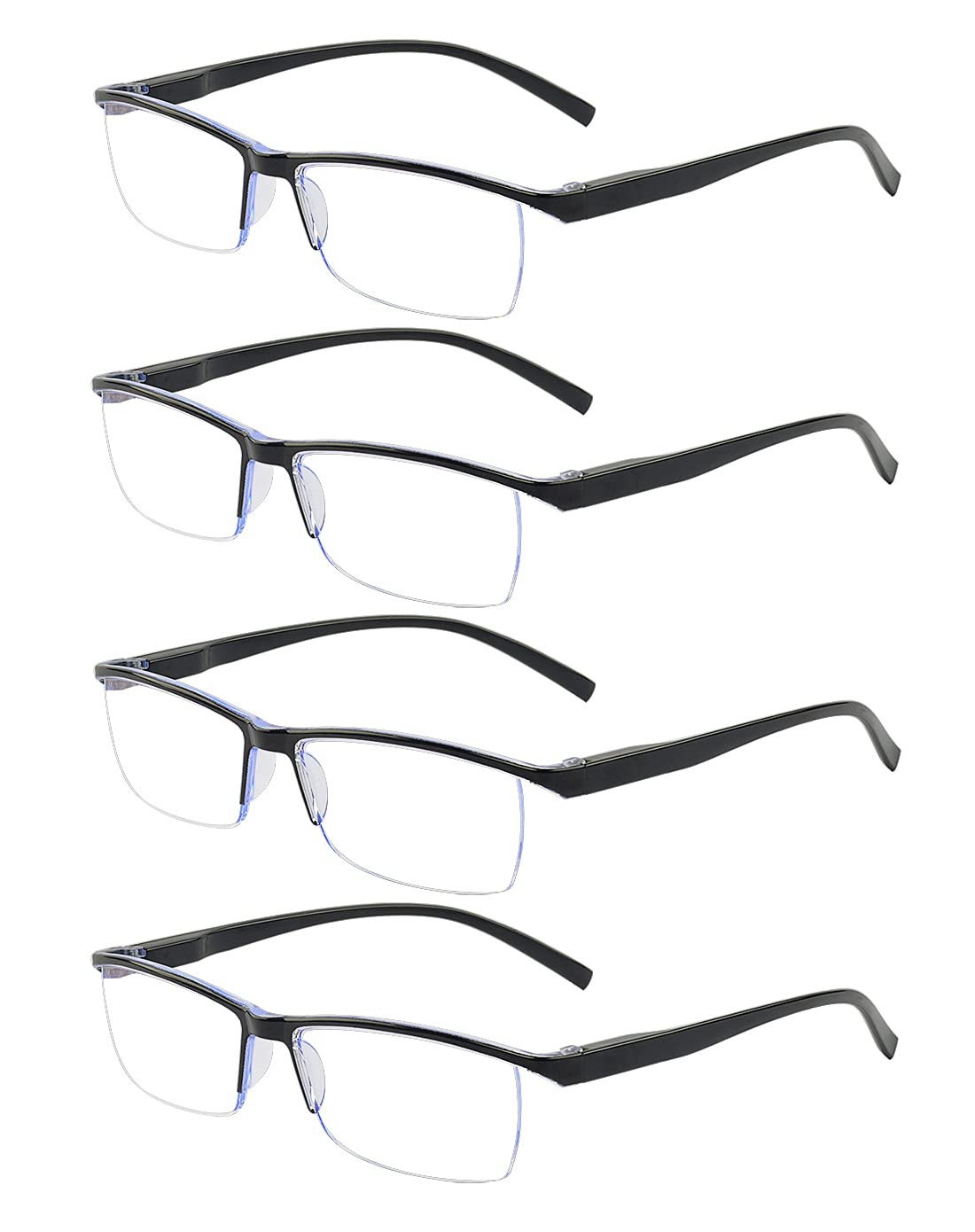 ALWAYSUV 4-Pack Blue Light Blocking Reading Glasses for Men & Women - Anti Glare Computer Glasses with Clear Lens - Half Frame Eyewear for Office Work, Gaming & Screen Time