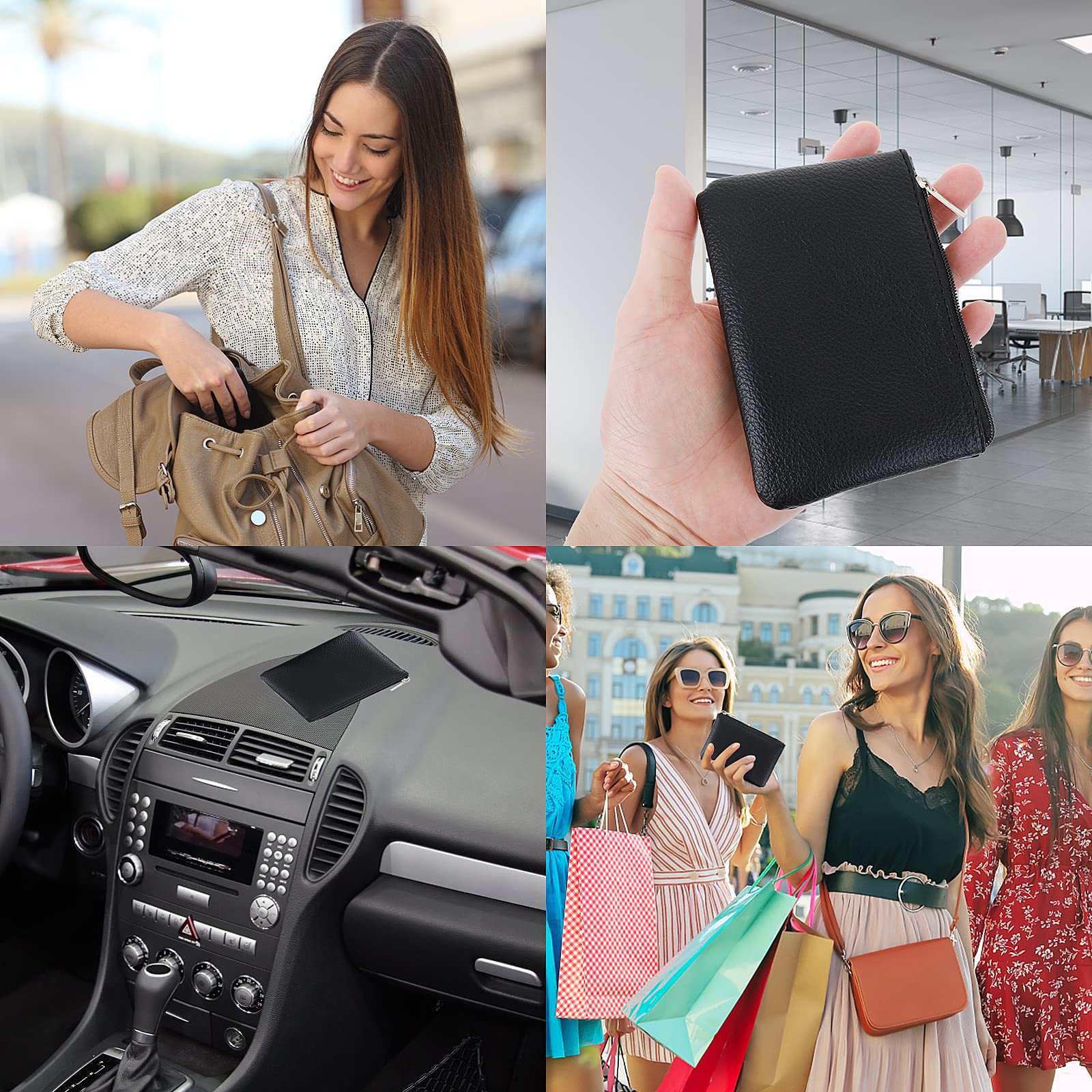 Stylish PU Lychee Pattern Zipper Coin Purse - Mini Portable Wallet for Women with Credit Card Slots, ID Holder & Keychain - Perfect for Organizing Coins, Cash, Cards, Keys & Lipstick (Black) | Great for Everyday Use, Travel & Gift Giving