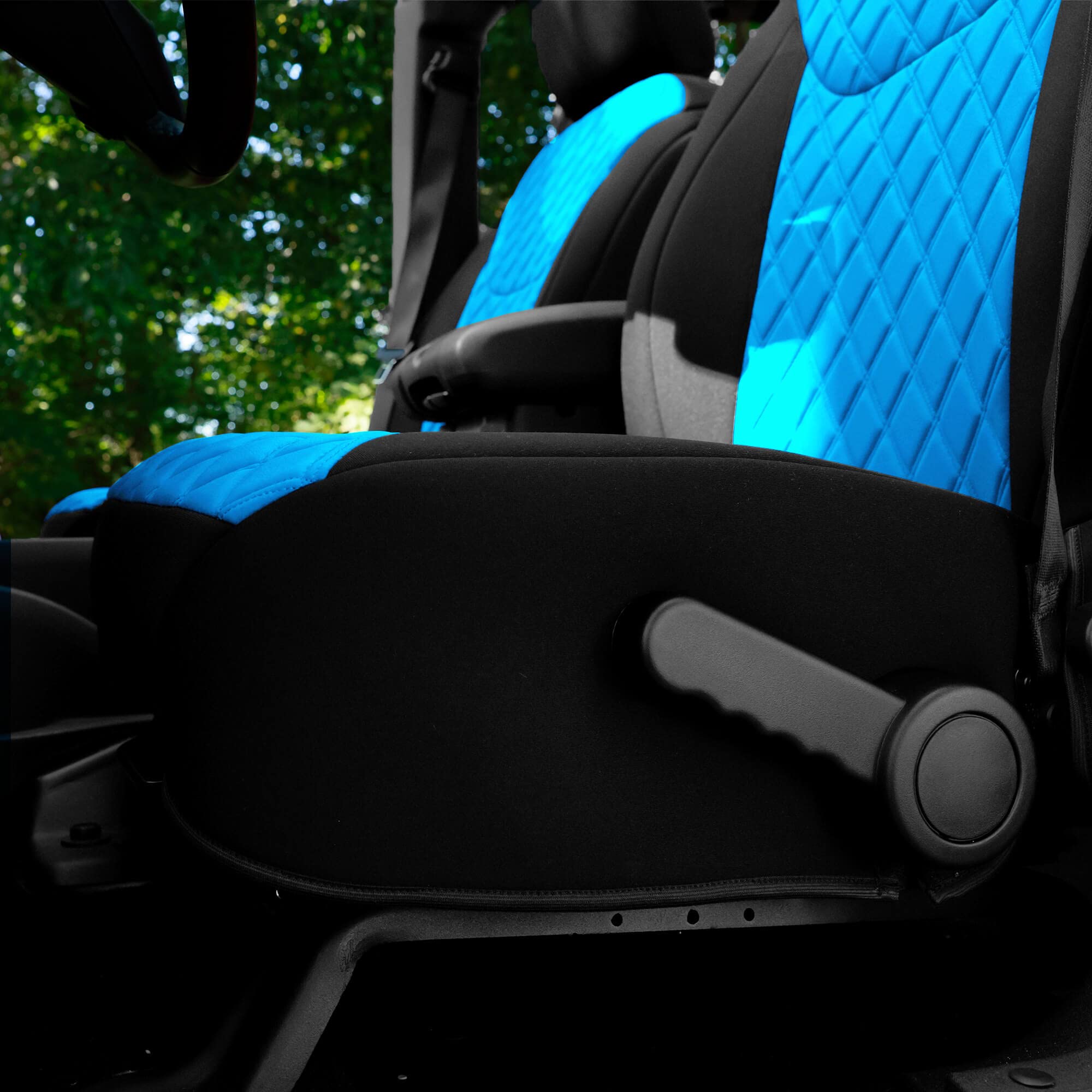 Premium Custom Fit Car Seat Covers for 2007-2017 Jeep Wrangler JK 4DR - 1st & 2nd Row Waterproof Neoprene Seat Protectors (Full Set, Aqua Blue) | Perfect for Off-Road Adventures, Daily Commutes & Pet Protection