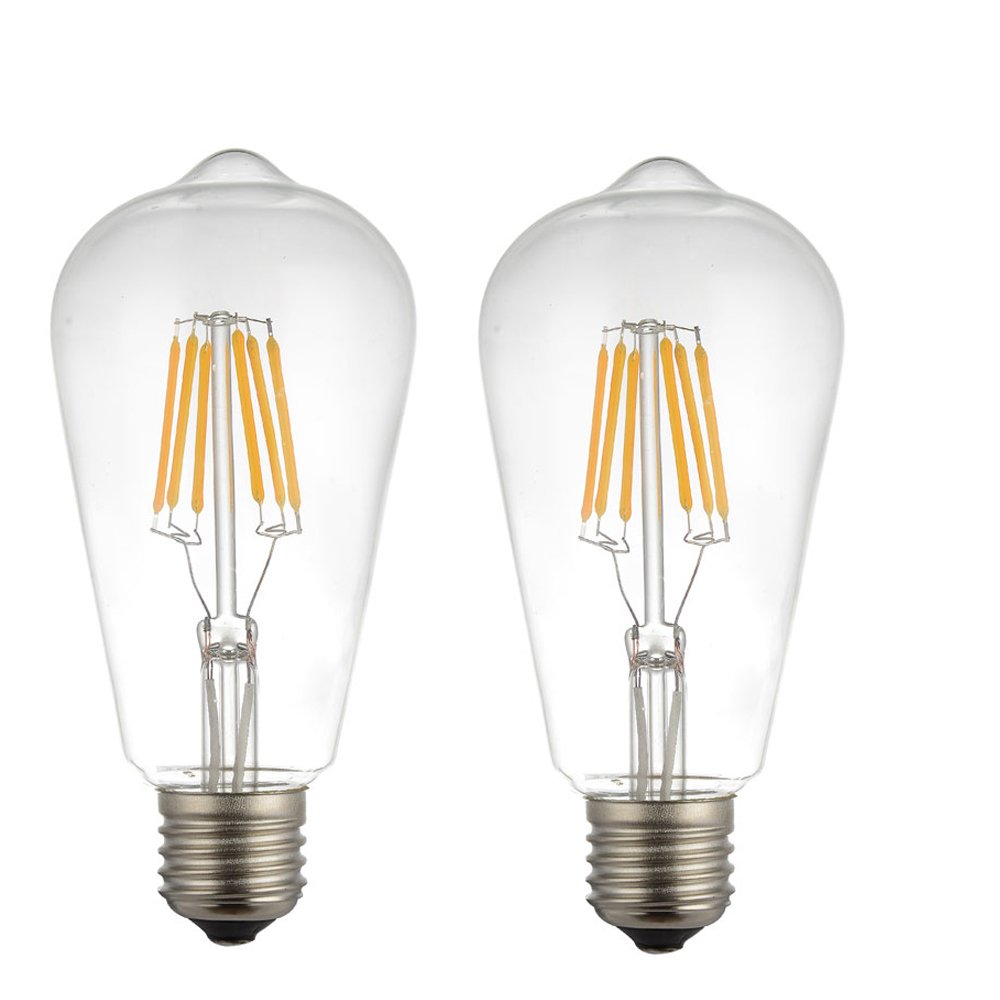 2-Pack E-Simpo® 6W ST64 Vintage LED Filament Bulbs - 120V E26 Edison Base, 2700K Warm White, 600lm (Equivalent to 60W Incandescent) - Perfect for Restaurants, Bars, and Home Decor Lighting