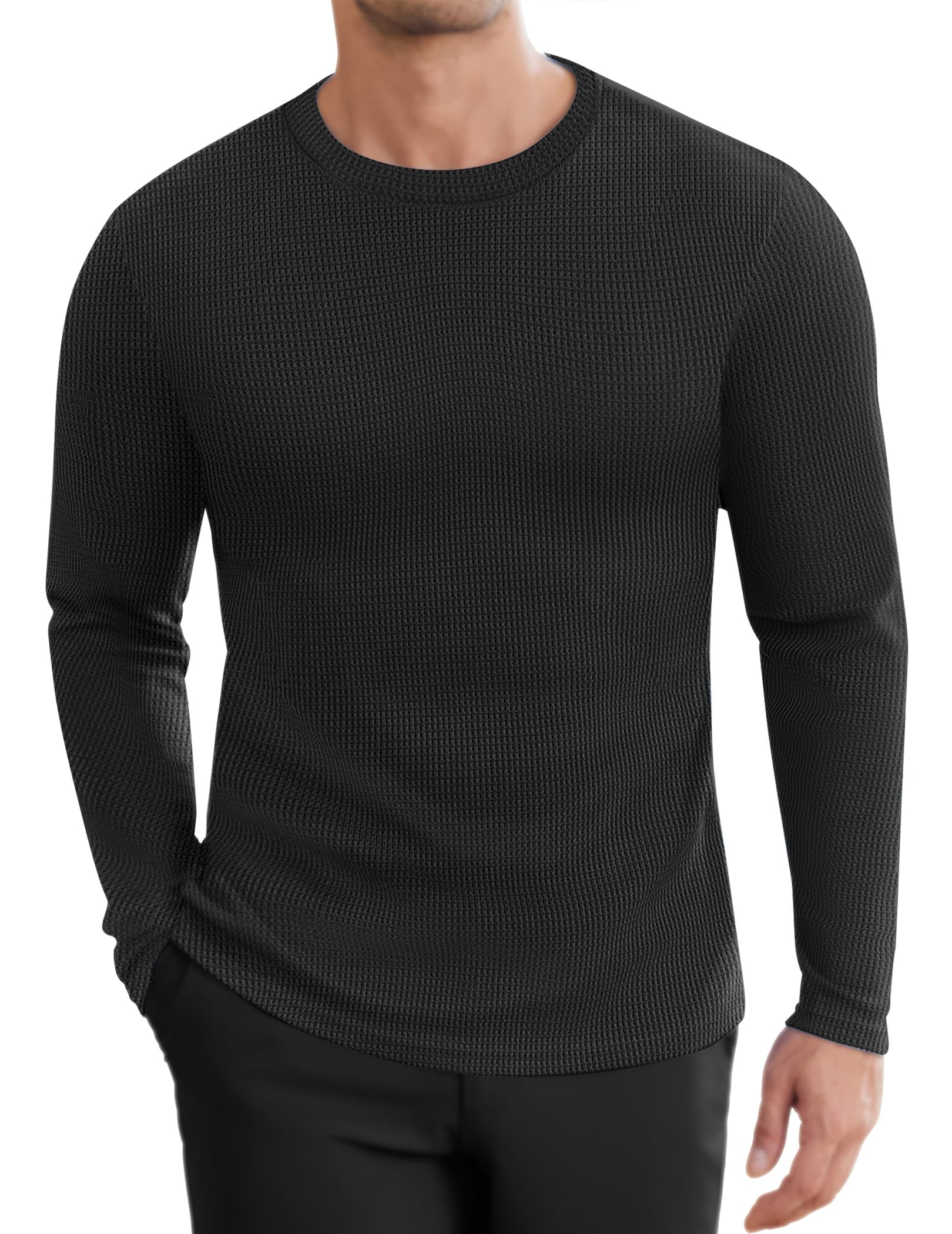 Ekouaer Men's Long Sleeve Thermal Shirt - Honeycomb Waffle Knit Pullover Sweater, Lightweight Crewneck Undershirt for Winter Layering & Outdoor Activities