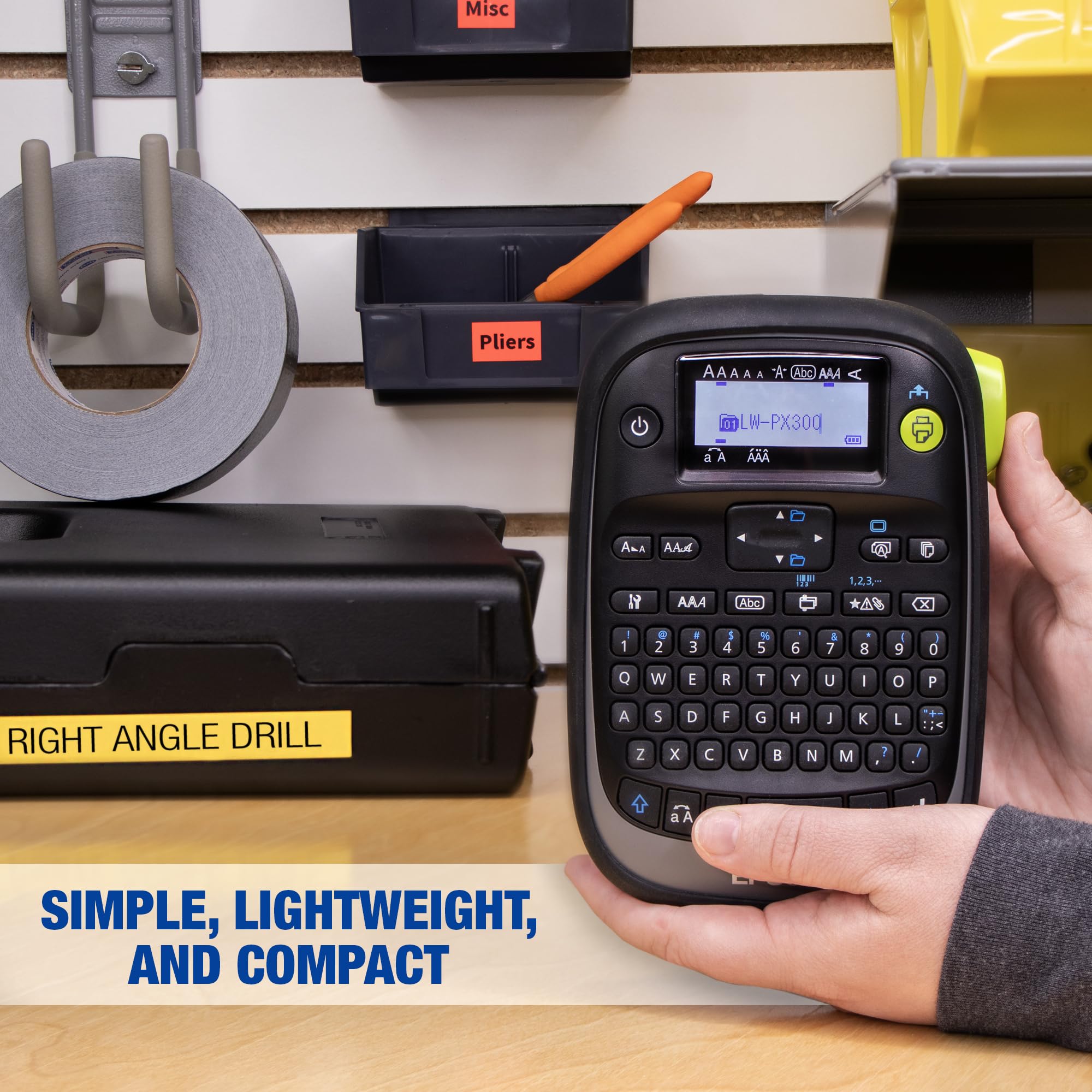 Epson LW-PX300 Industrial Label Maker with 212WBPX PET Tape Cartridge - White on Black Polyester Labels for Restaurant, Deli & Food Service Organization - Perfect for Kitchen Shelving, Storage Bins and Food Safety Labeling