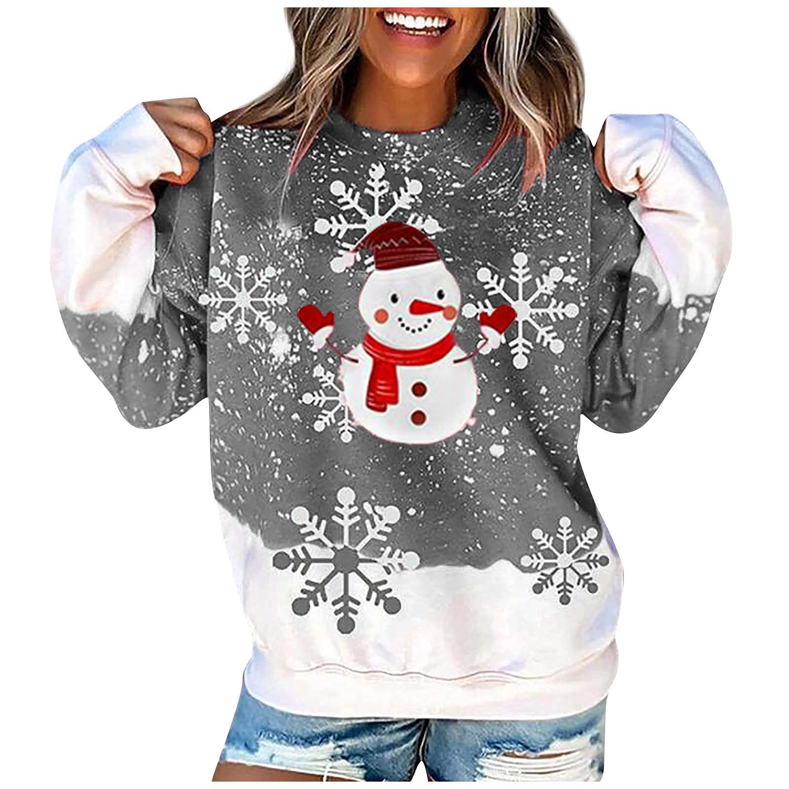 Women's Christmas Sweatshirt - Funny Ugly Xmas Print Holiday Shirts for Women & Teen Girls | Festive Party Outfit, Gift Exchange & Family Gathering Apparel