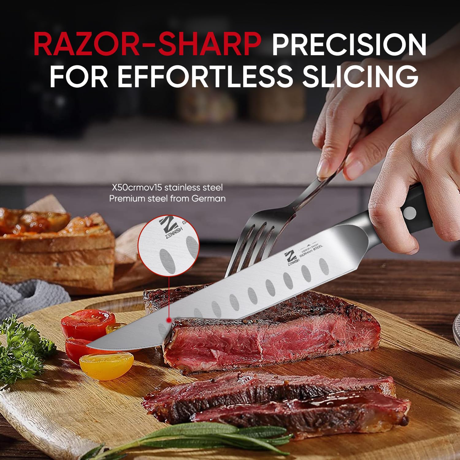 Premium 5 Inch Steak Knives Set of 4 - High-Carbon 1.4116 German Steel Blades with Full Tang & Ergonomic G10 Handle - Elegant Gift Box - Perfect for Steak Dinners, BBQ Parties & Fine Dining Experience