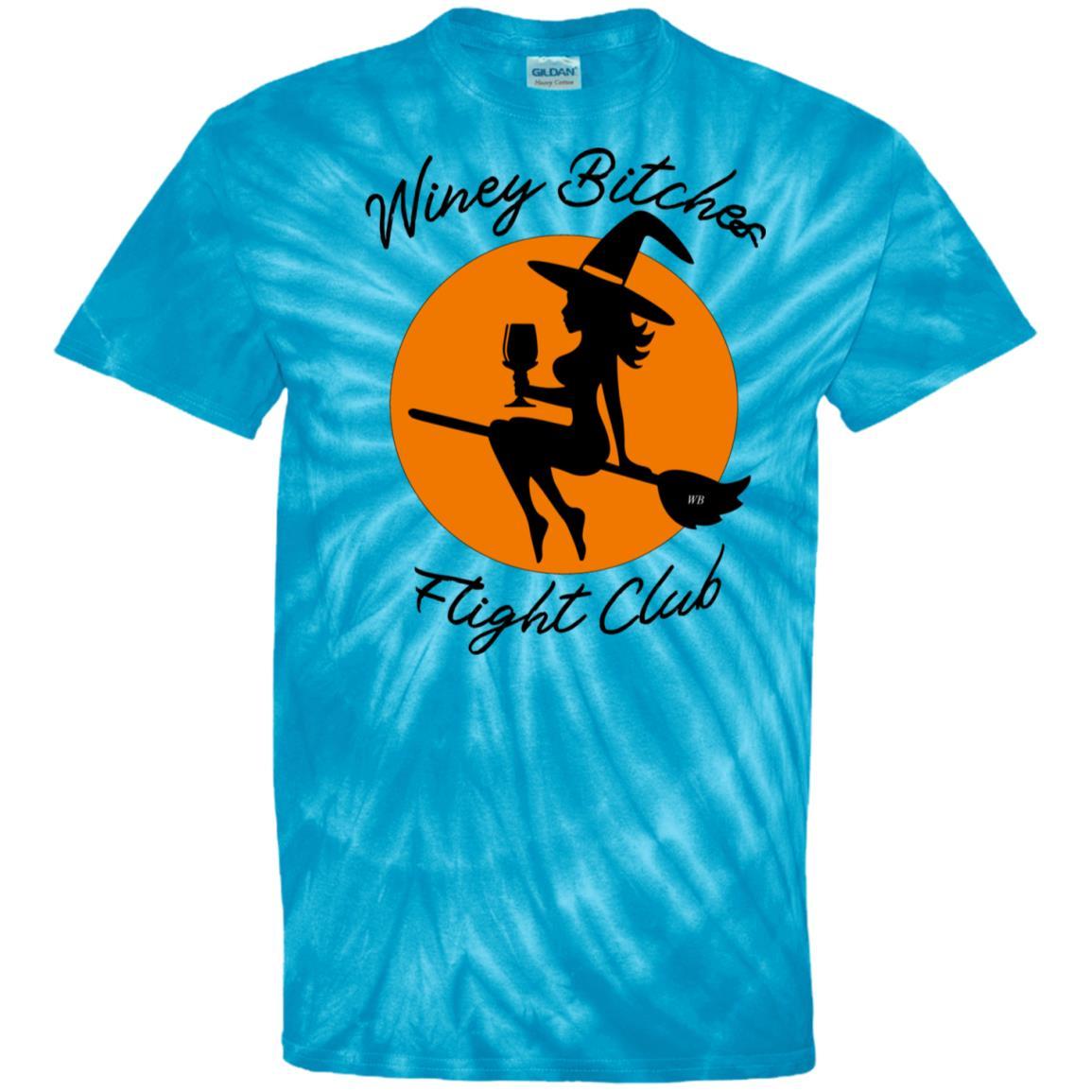 WineyBitches.Co Winey Bitches Flight Club 100% Cotton Tie Dye T-Shirt for Women | Soft & Comfortable Casual Tee | Perfect for Wine Tasting, Girls Night Out & Summer Festivals