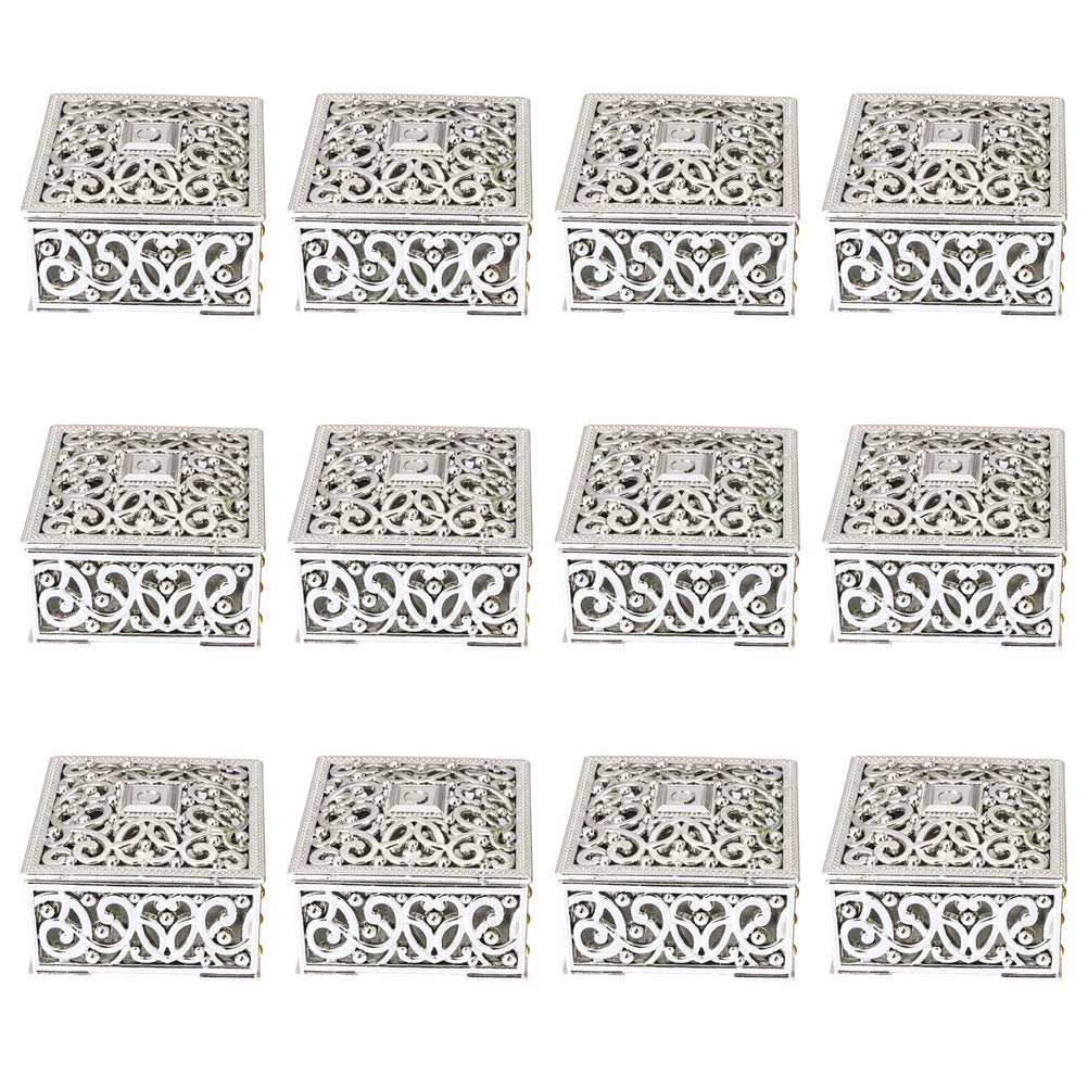 DOITOOL 24PCS Silver Hollow Out Floral Gift Boxes - Square Mini Plastic Candy Containers for Wedding, Birthday Party Favors & Holiday Gift Packaging