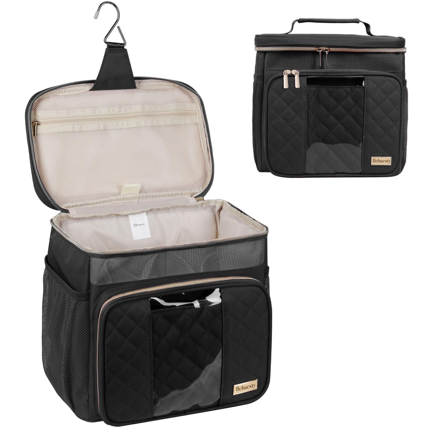 Waterproof Hanging Toiletry Bag for Women - Travel Cosmetic Organizer with Large Capacity for Full-Sized Bottles | Perfect for Travel, College Dorm, Gym & Bathroom Storage (Black)