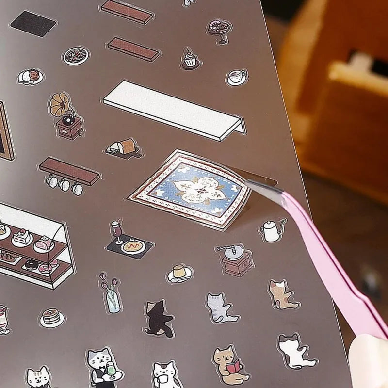 BGM Diorama 2.5D Sticker Sheets - Decorative Scrapbooking Stickers for DIY Crafts, Journals, Planners & Home Decor - Cafe Theme