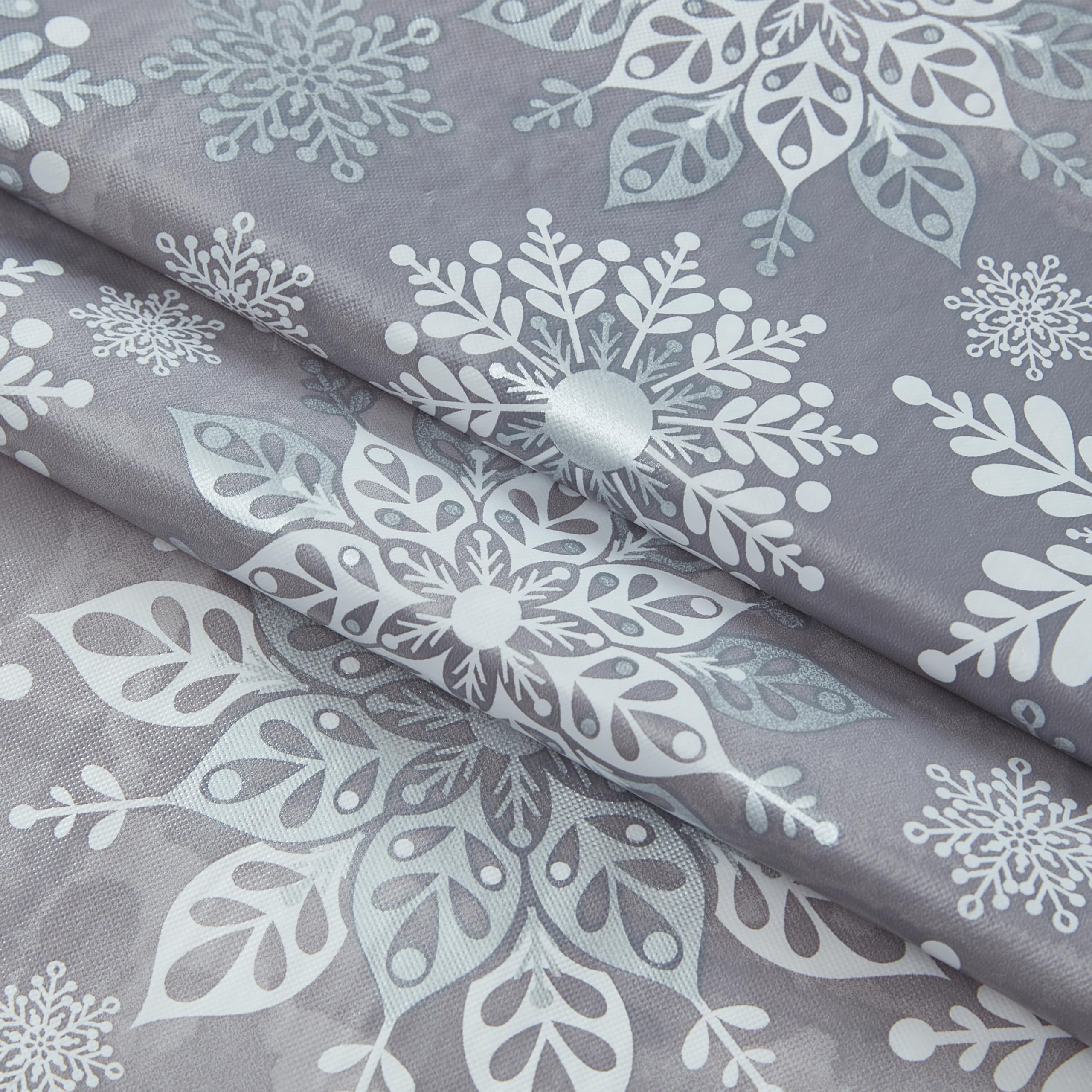 Newbridge Winter Sparkle Vinyl Flannel Backed Christmas Tablecloth - Silver Glitter Snowflake Print, Wipe Clean & Easy Care Holiday Table Cover, 52x52 Inch Square, Grey/Silver - Perfect for Holiday Dinners, Parties & Festive Home Decor