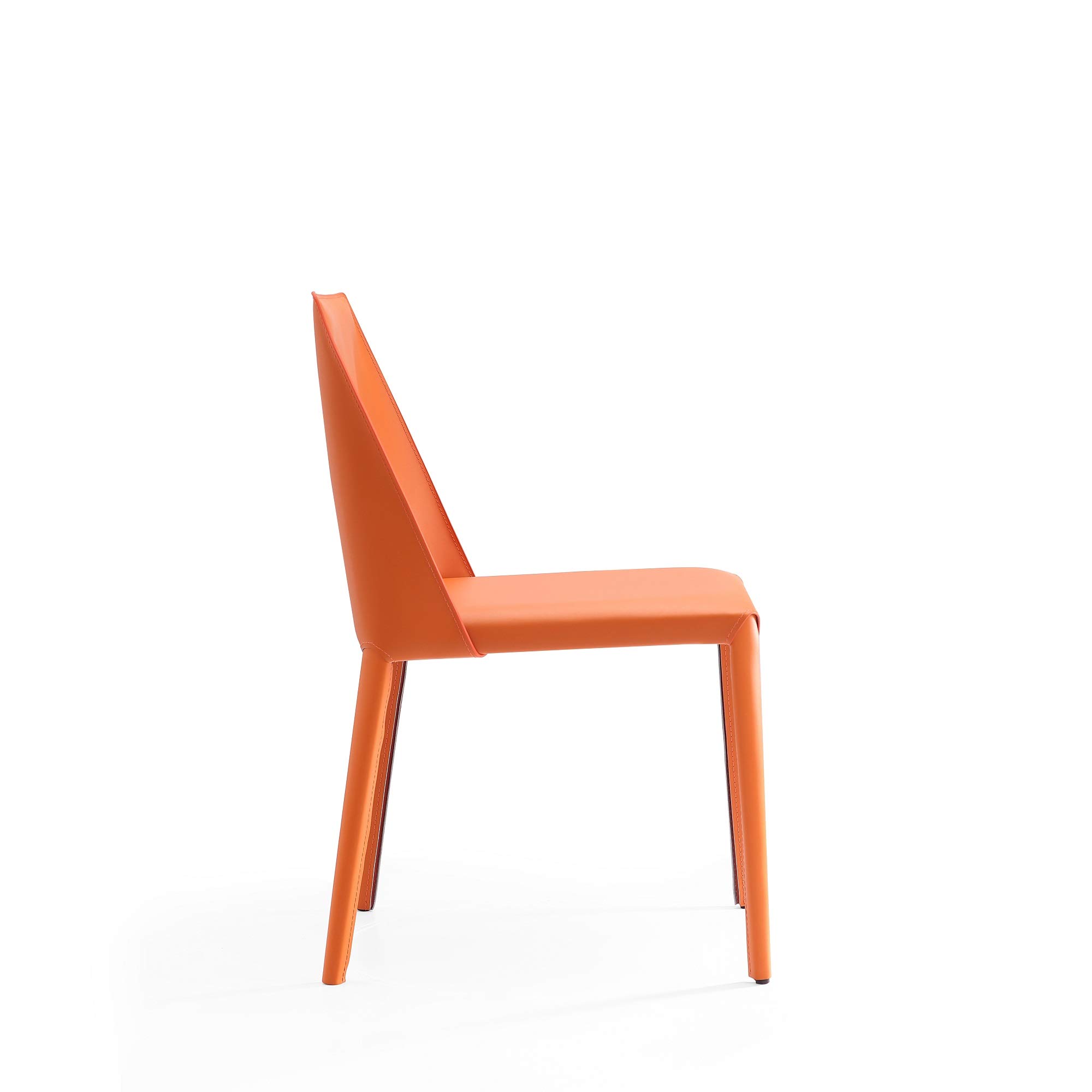 Paris Modern Saddle Leather Dining Chairs Set of 2 - Metal Frame & Comfortable Padded Seat - Fully Assembled Kitchen Accent Furniture in Coral - Perfect for Dining Rooms, Breakfast Nooks & Contemporary Home Decor