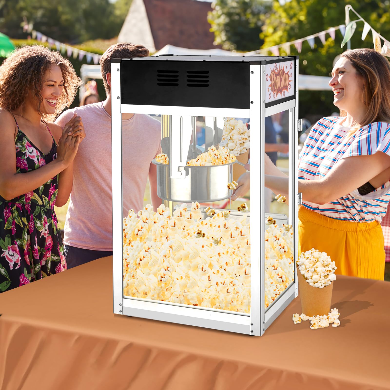 ROVSUN 12oz Commercial Popcorn Machine - Movie Theater Style Countertop Popcorn Maker Makes 80 Cups - Includes Stainless Steel Scoop, Oil Spoon & 3 Popcorn Cups (Black) - Perfect for Home Theater, Parties, Carnivals and Snack Bars