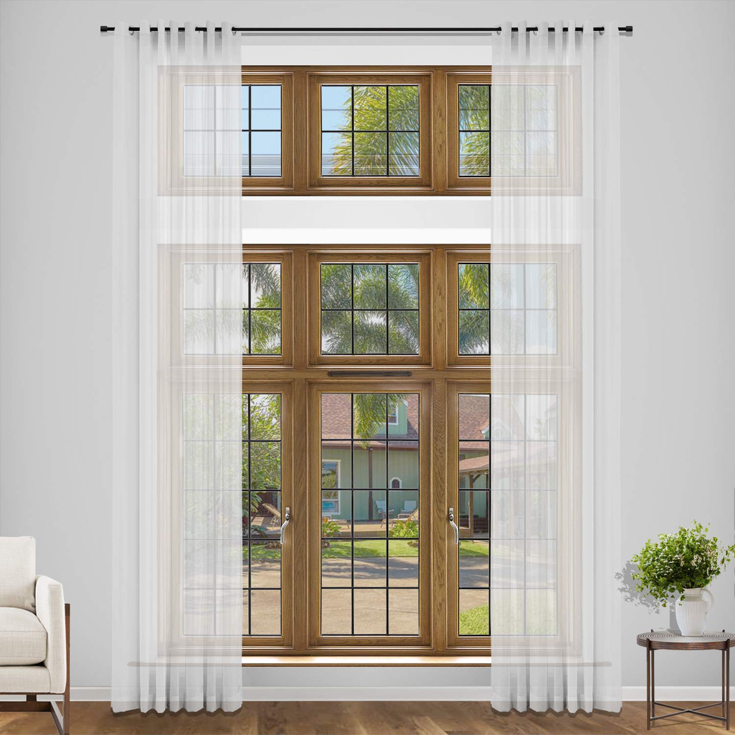 Macochico 156 Inch Extra Long Sheer Voile Curtains - Thermal Insulated Blackout Drapes with Nickel Grommets for Loft, Living Room & Guest Room (50W x 156L, White) - Perfect for Modern Homes, Apartments & Office Spaces