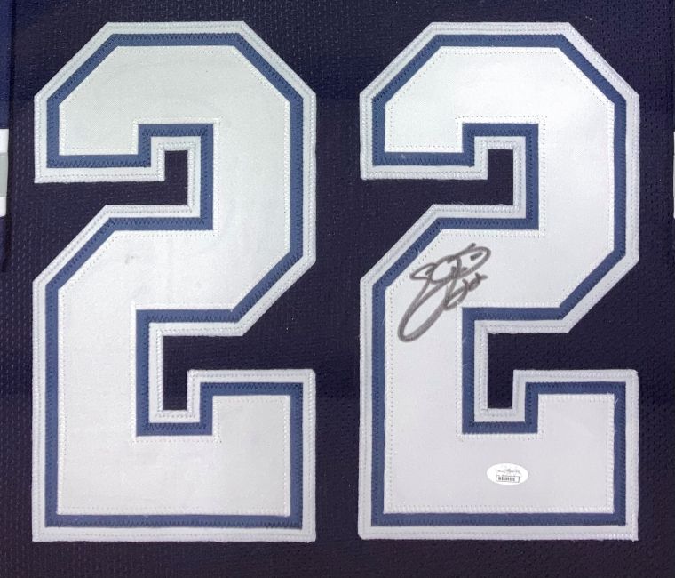 Emmitt Smith Dallas Cowboys Signed Framed Blue Football Jersey with JSA Hologram - Authentic NFL Memorabilia for Sports Fans, Man Cave Decor, and Collectors