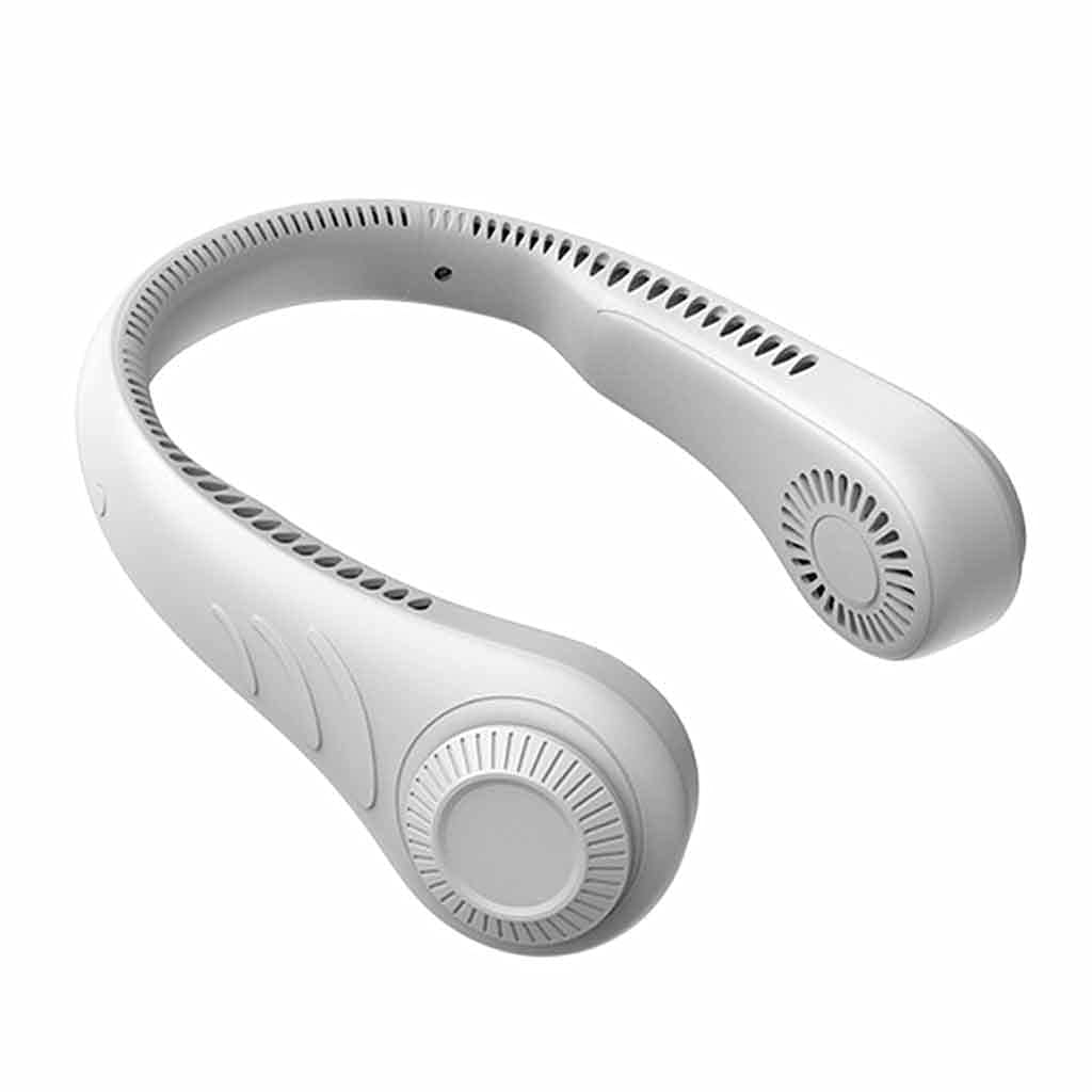 HSJWOSA Portable Leafless Hanging Neck Fan - 360° Hands-Free Cooling with 78 Air Outlets, USB Rechargeable 4000mAh Battery, Lightweight & Quiet for Outdoor, Office, Travel, Gym - White