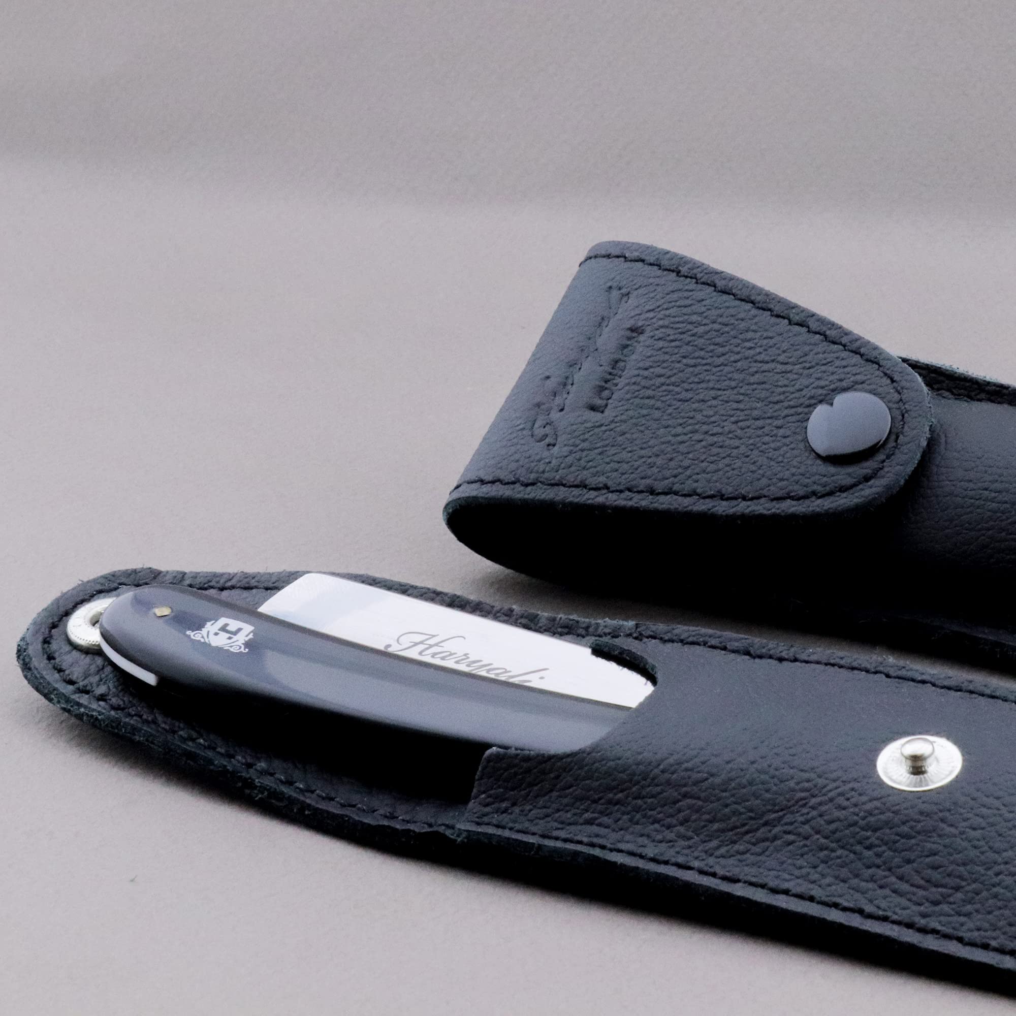 Haryali London Straight Razor Case - Premium Black Leather Travel Protective Case for Cut Throat Razor - Durable Leather Finish for Barber Shops & Home Grooming