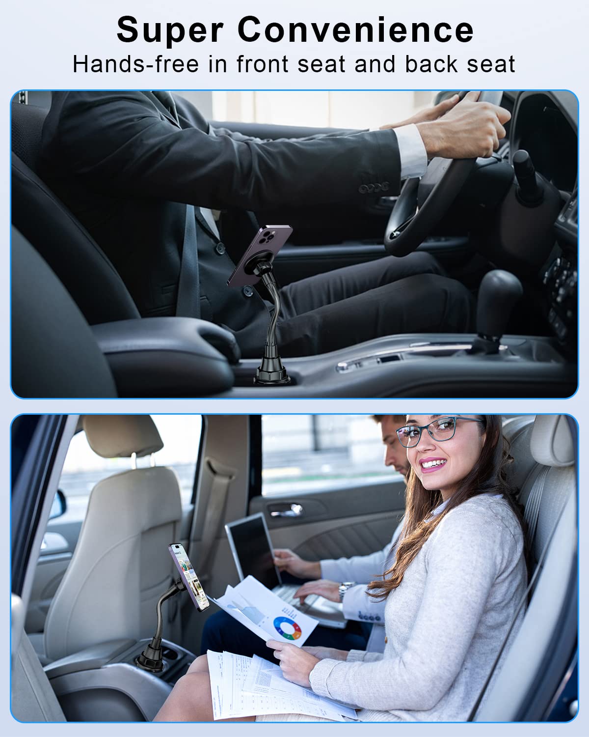 SUPERONE Magnetic Car Phone Holder for MagSafe - 20 Strongest Magnets, Adjustable Gooseneck Cup Mount Compatible with iPhone 16/15/14/13/12 Series & All Smartphones - Perfect for Hands-Free Driving, GPS Navigation & Safe Phone Access
