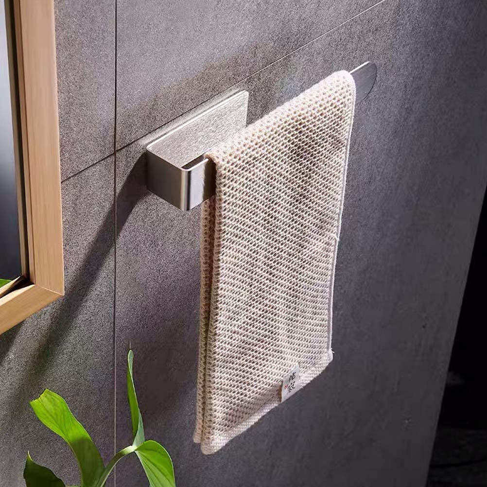 Stainless Steel Brushed Hand Towel Holder & Ring Set - Self Adhesive Bathroom & Kitchen Towel Bar (Pack of 2) - Perfect for Small Spaces, RVs, and Apartments